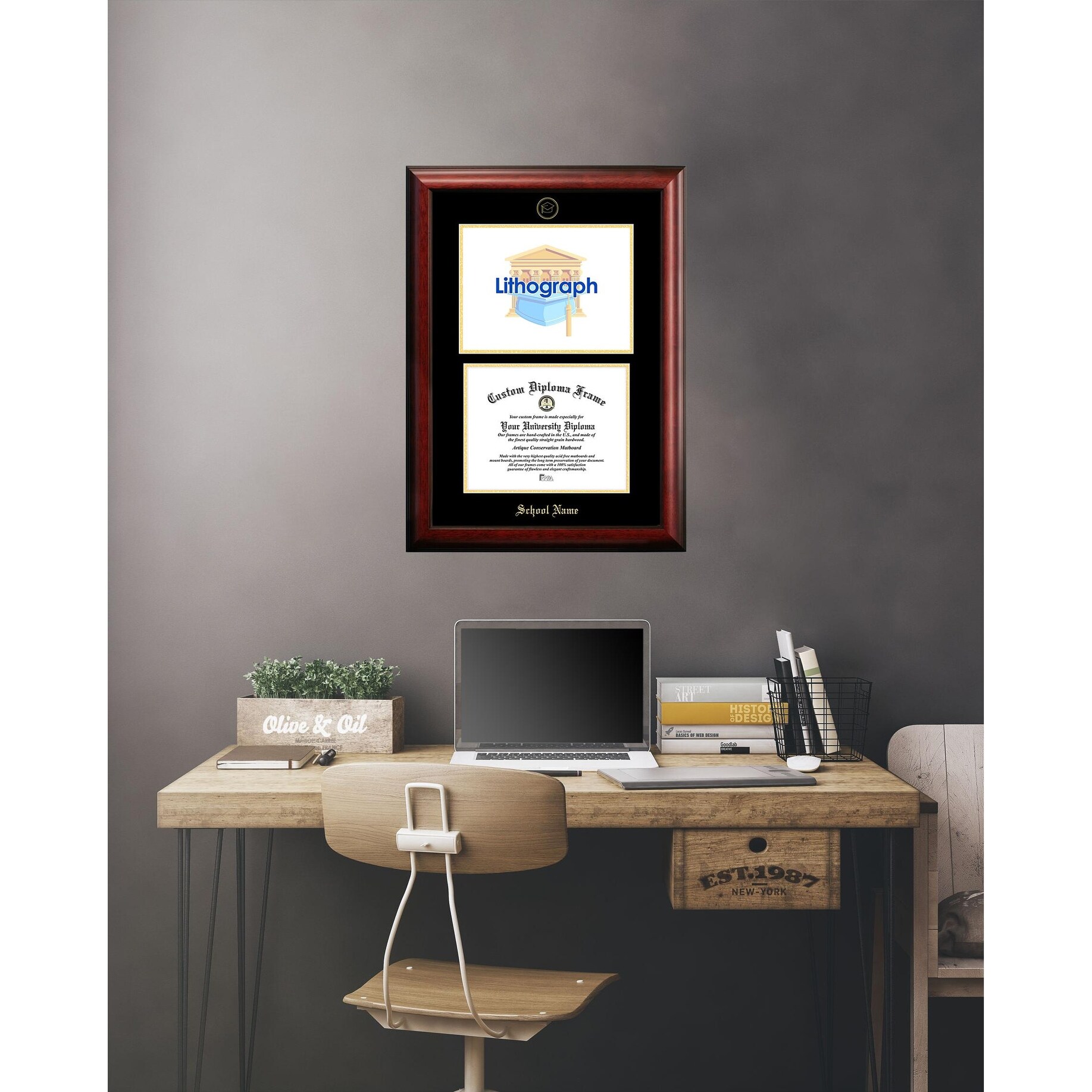 University of Arkansas 11w x 8.5h Gold Embossed Diploma Frame with Campus Images Lithograph