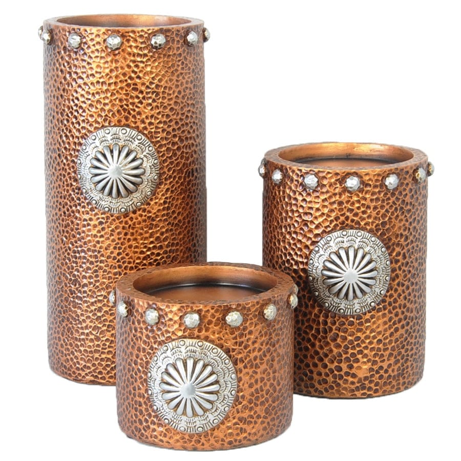 Paseo Road by Hiend Accents Faux Hammered Copper with Concho Candle Holder Set, 3PC