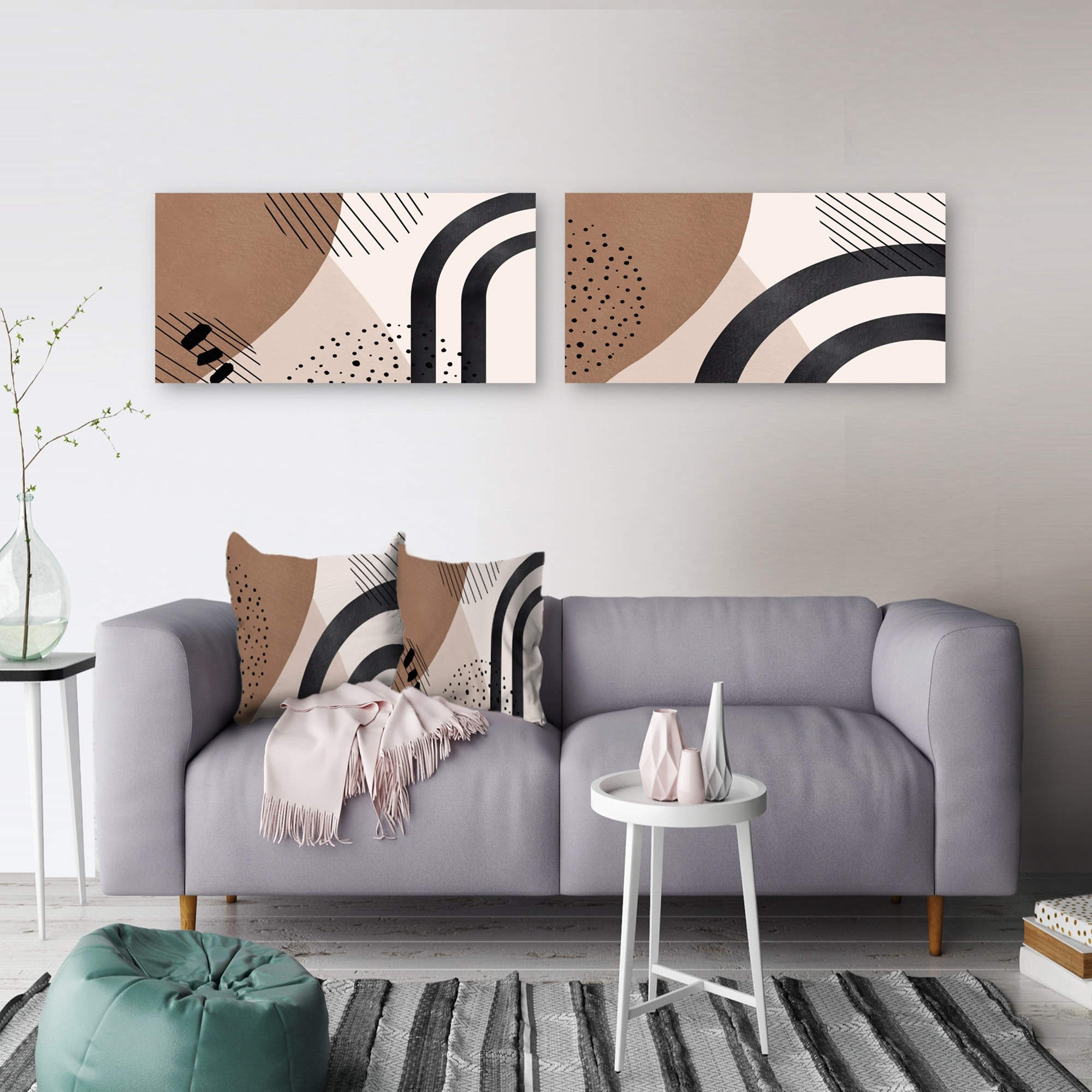 Designart 'Abstract Geometric Shapes In In Terracotta and Ivory Shapes Collection' Minimalism Set of 2 Pieces
