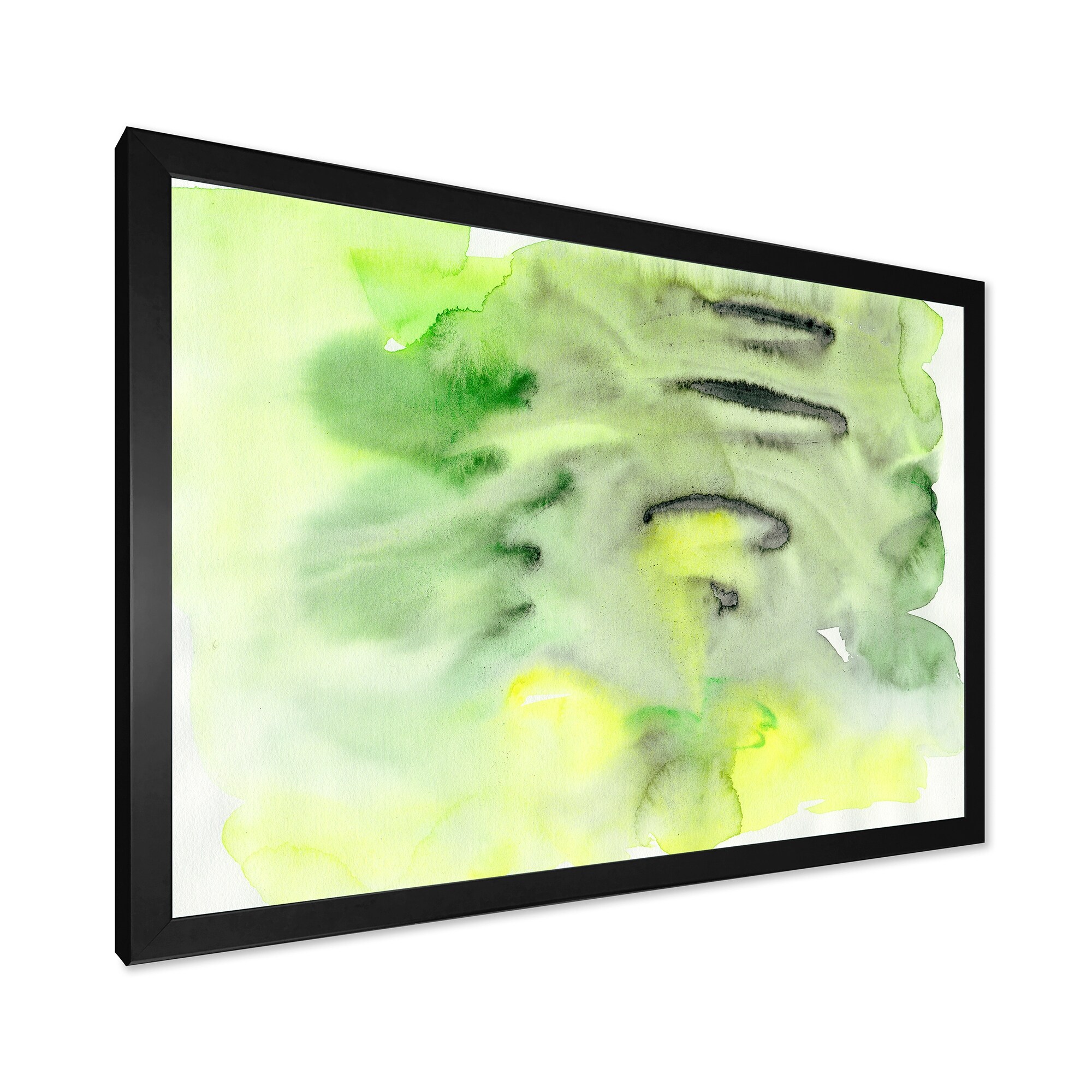 Designart "Abstract Pond of Green and Yellow" Modern Framed Art Print