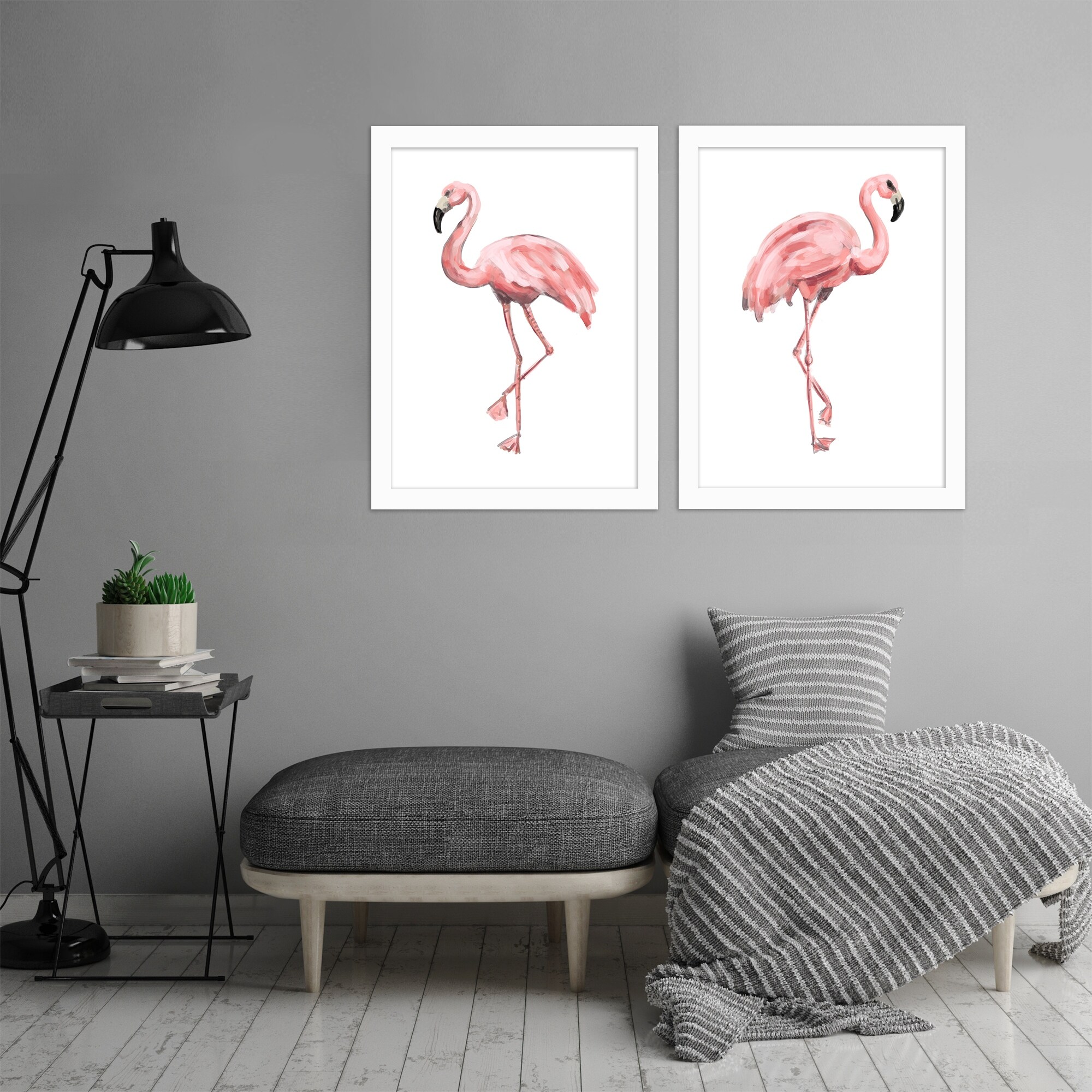 Pink Painted Flamingo by Jetty Printables - 2 Piece White Framed Print Set