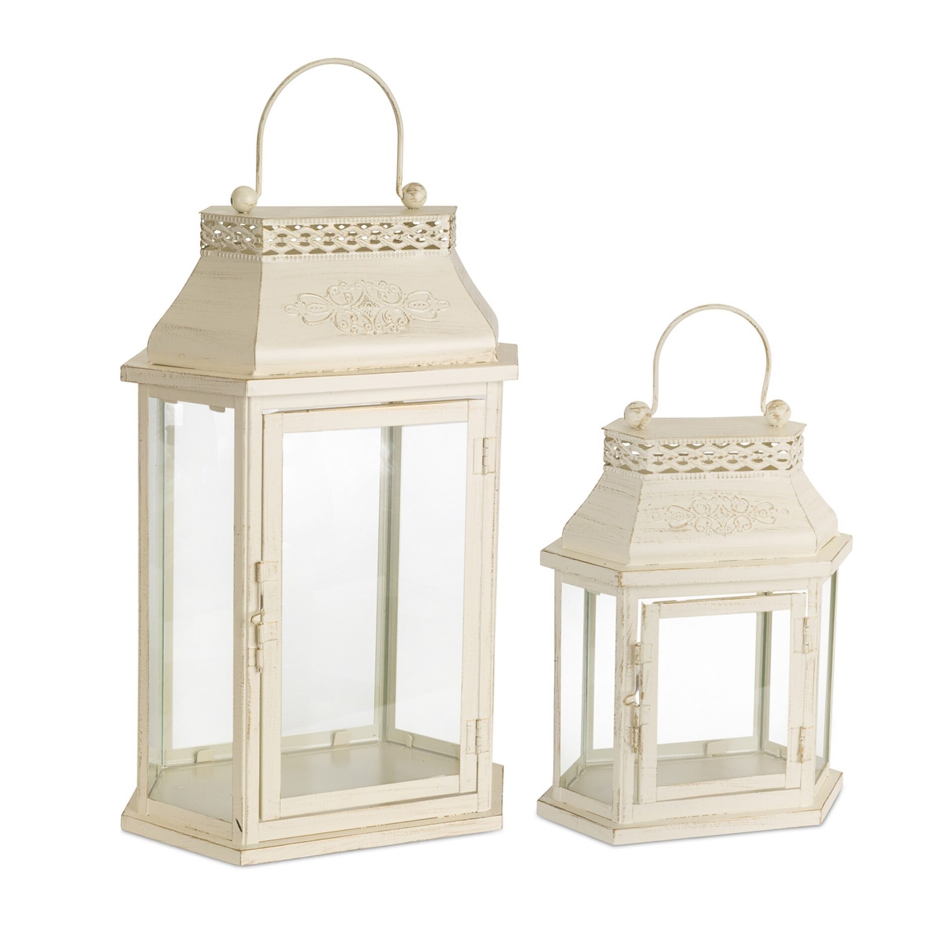 Lantern (Set of 2) Metal/Glass - 10.5", 17"H