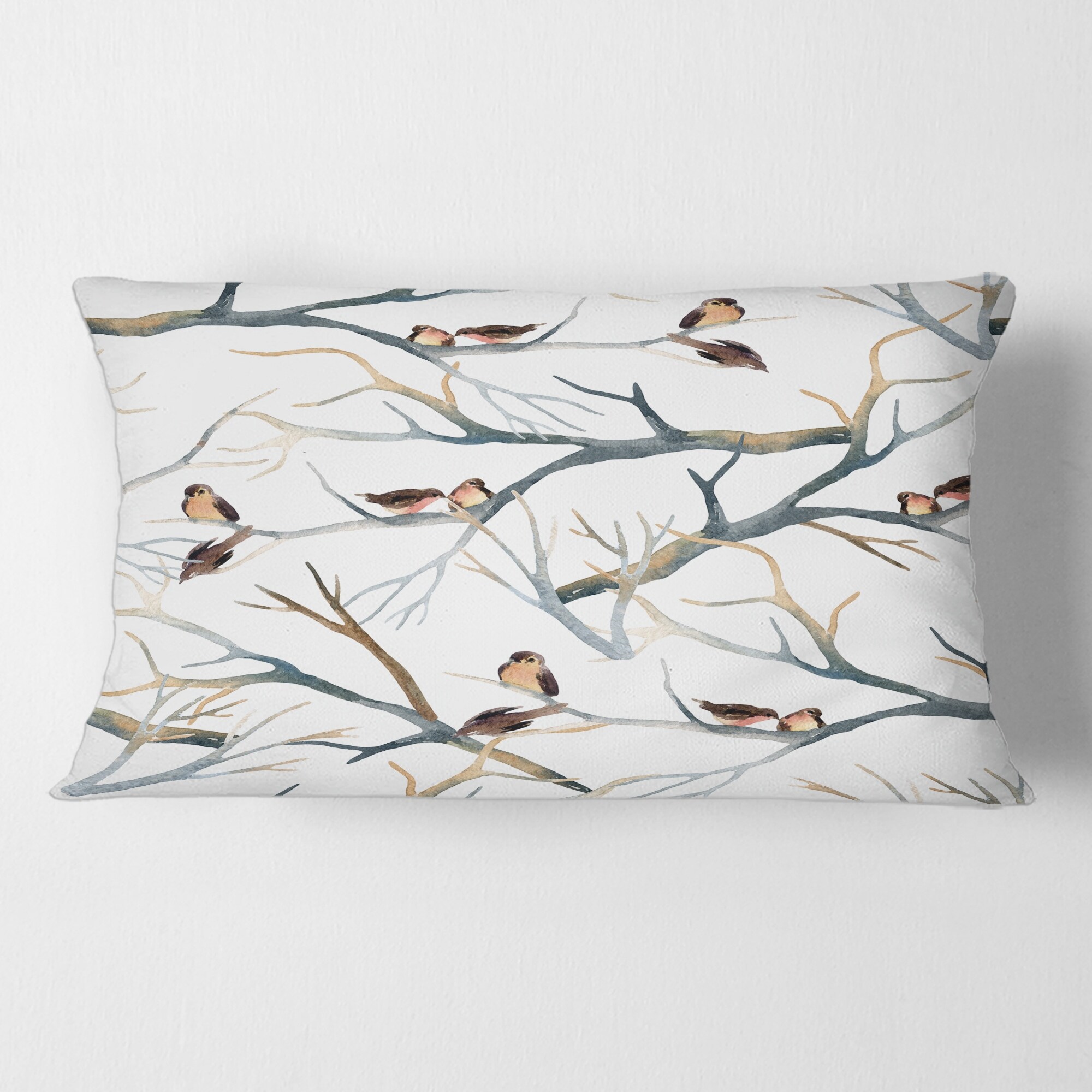 Designart 'Little Birds On The Tree Branches I' Traditional Printed Throw Pillow