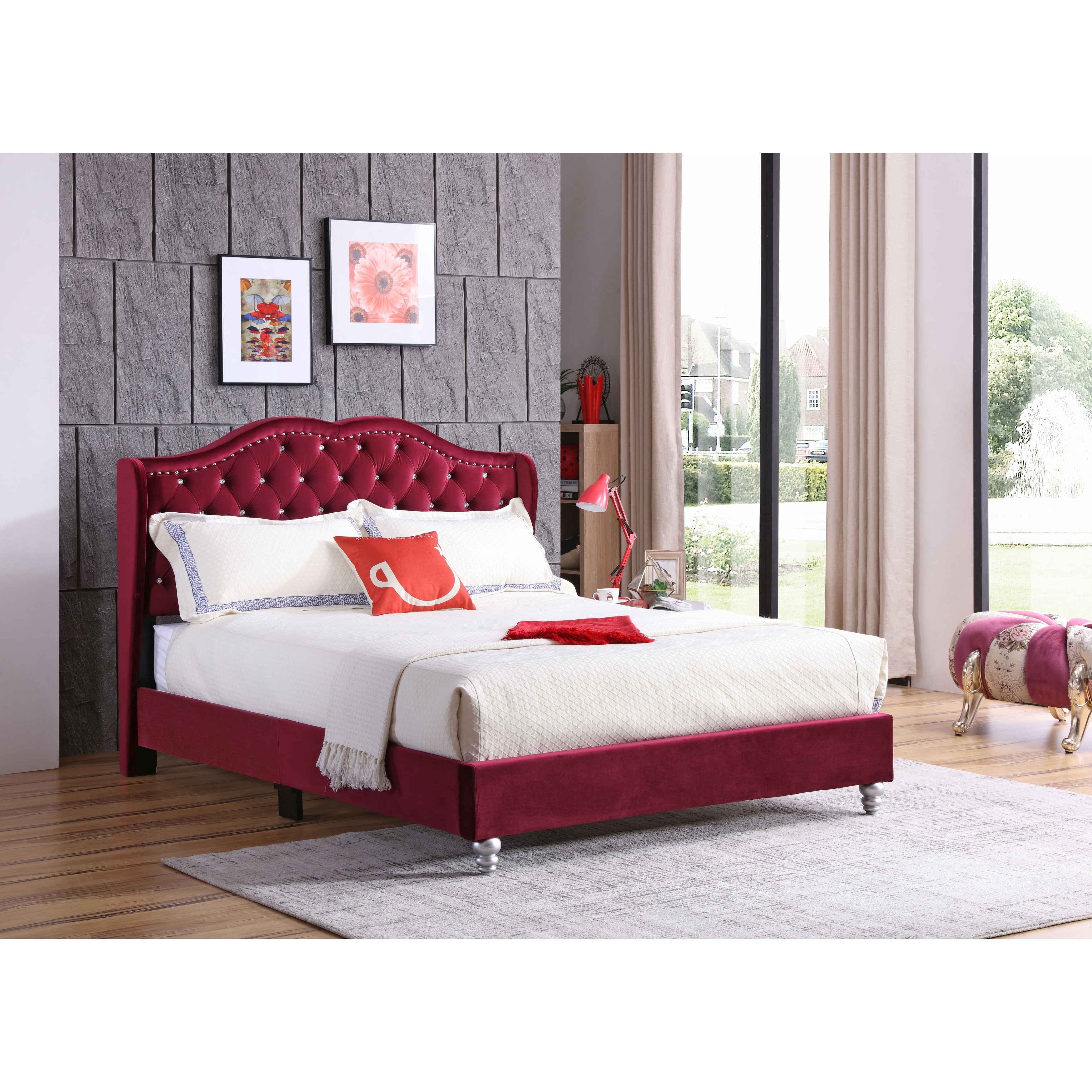 Joy Cherry Queen Upholstered Panel Bed