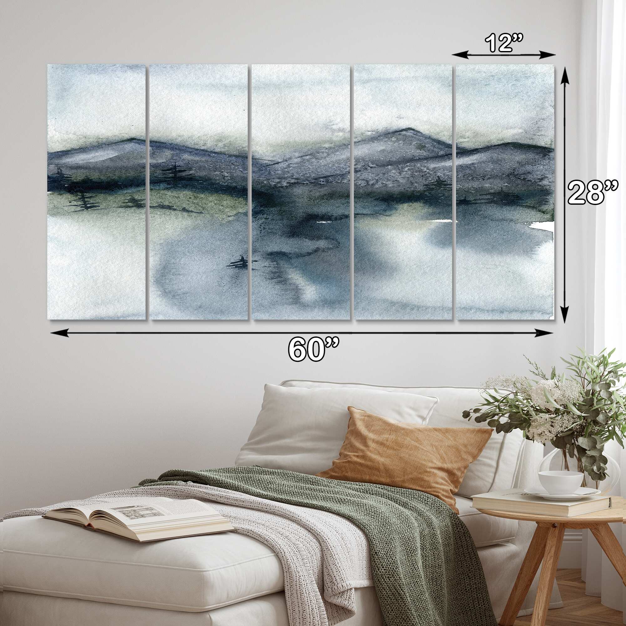 Designart "Minimalistic Landscape of Mountains Trees & Snow" Modern Canvas Wall Art Print