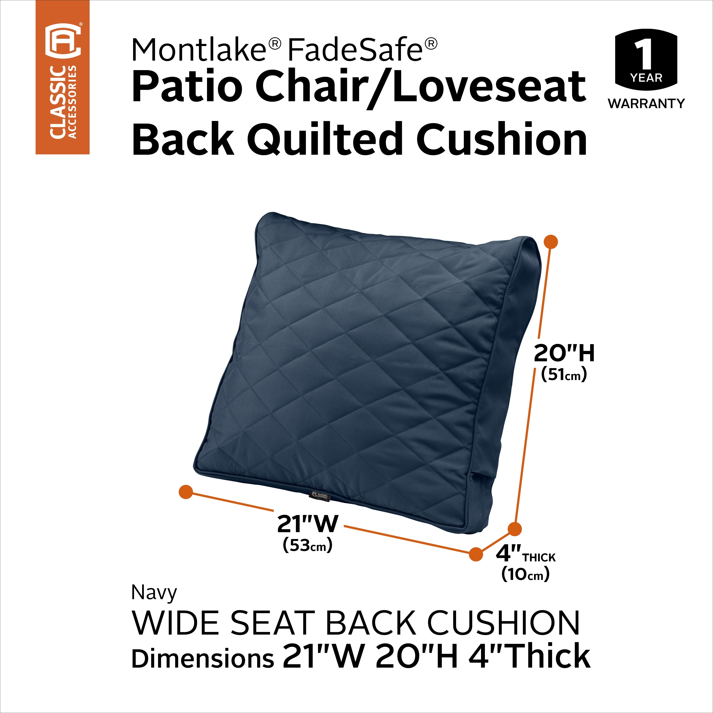 Classic Accessories Montlake FadeSafe Patio Chair/Loveseat Back Quilted Cushion
