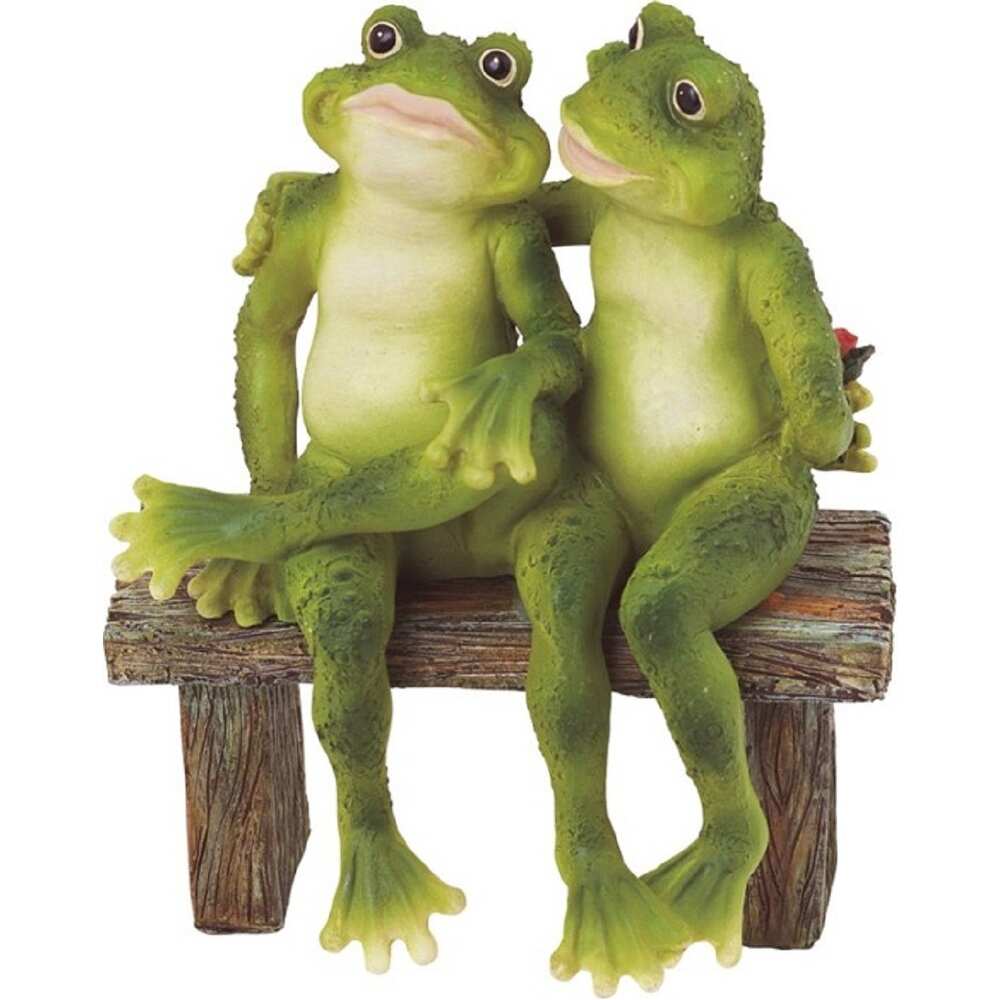 Q-Max 5"H Frog Couple Sitting on Bench Statue Fantasy Animal Decoration Figurine
