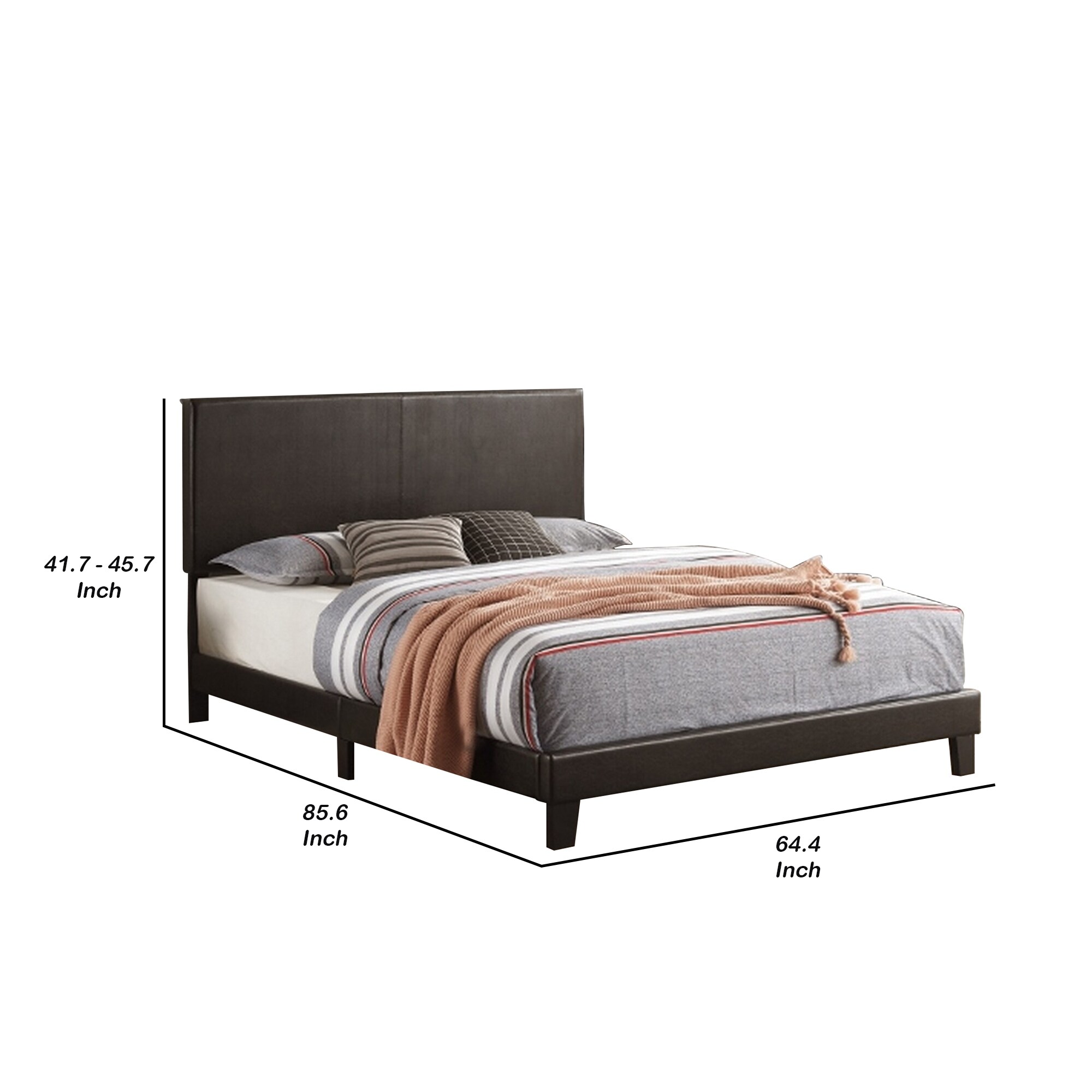 Queen Platform Bed with Leatherette Headboard, Brown