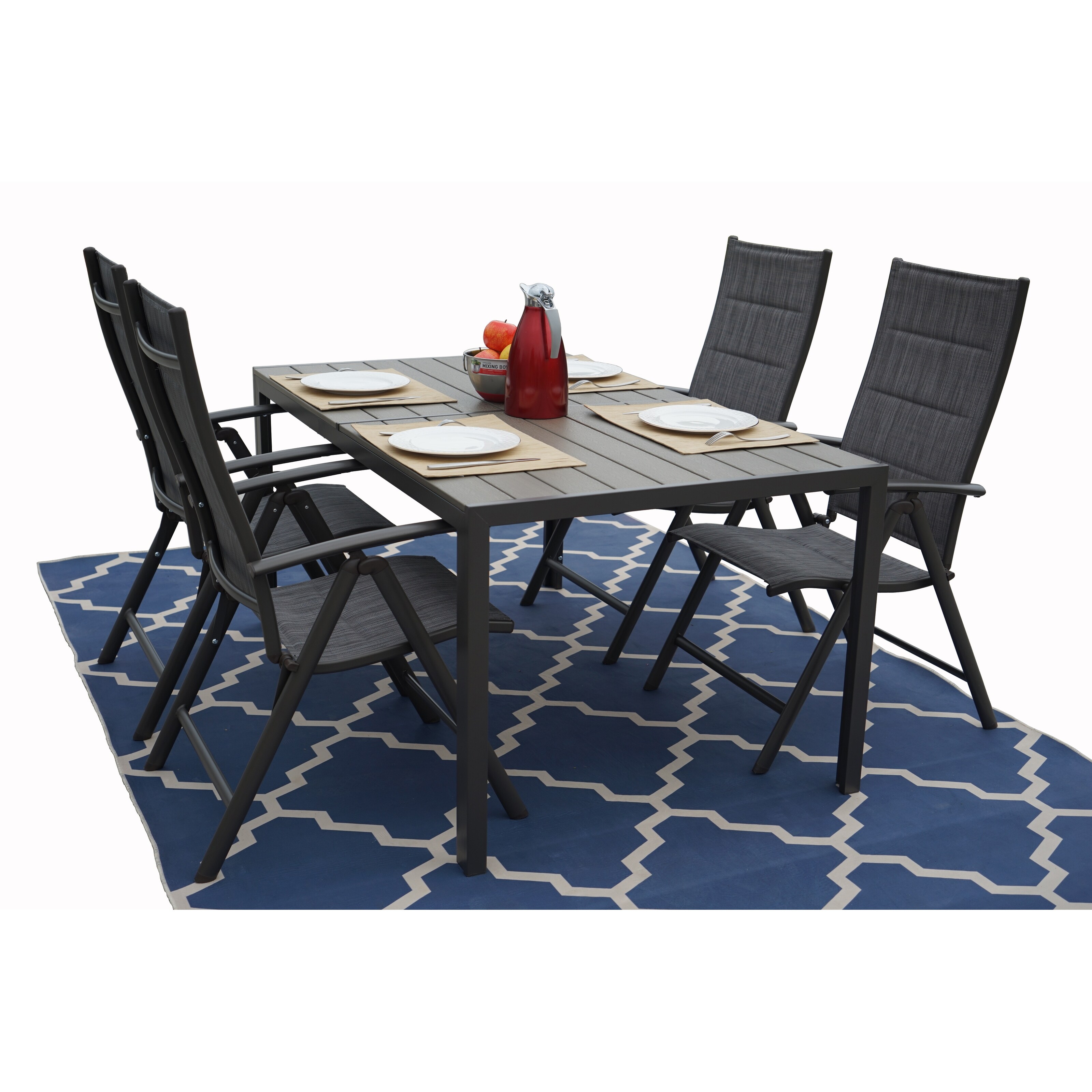Kozyard Coolmen Outdoor Patio Dining Table with Powder-Coated Frame and Wood Like Laminate Table Top