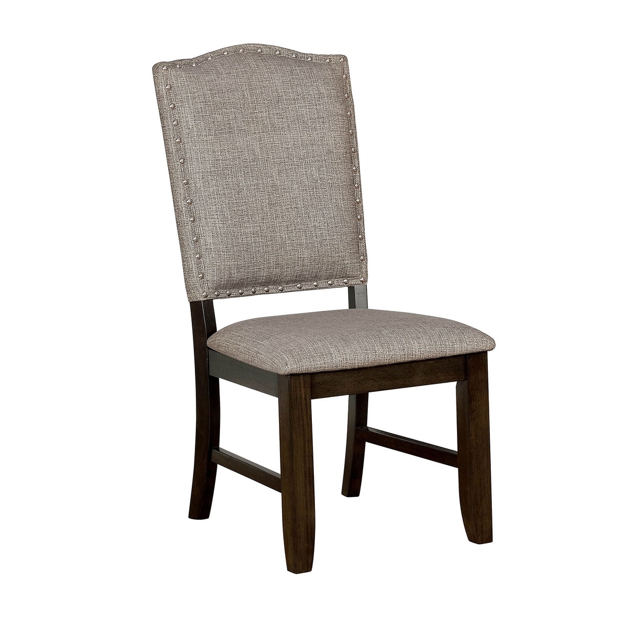 Fabric Upholstered Wooden Side Chair with Camelback, Pack of Two, Gray and Walnut Brown - 39.625 H x 24 W x 18.875 L Inches
