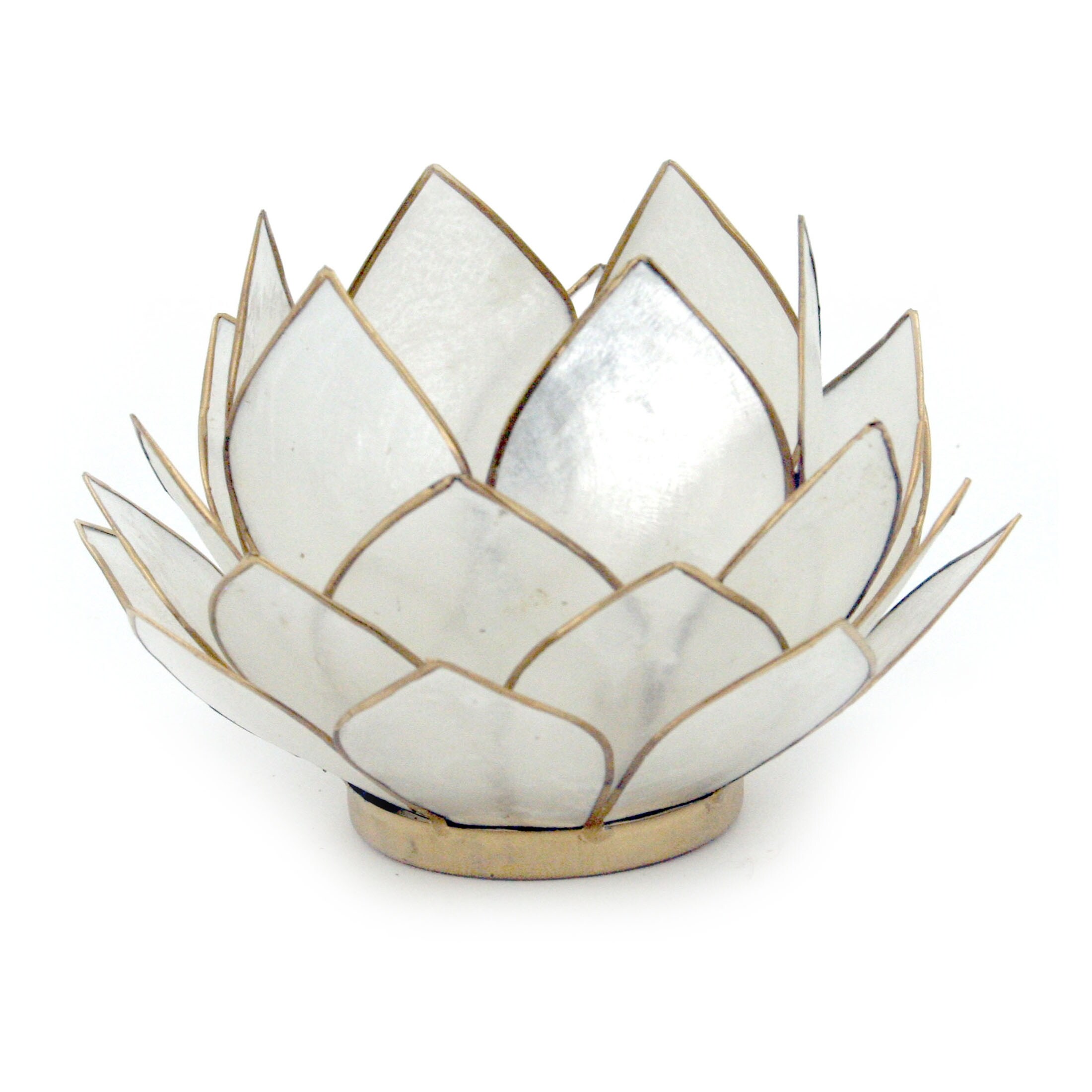 Natural White Capiz Shell Opening Lotus Flower Bulb Tealight Candle - 3.25 X 5 X 5 inches