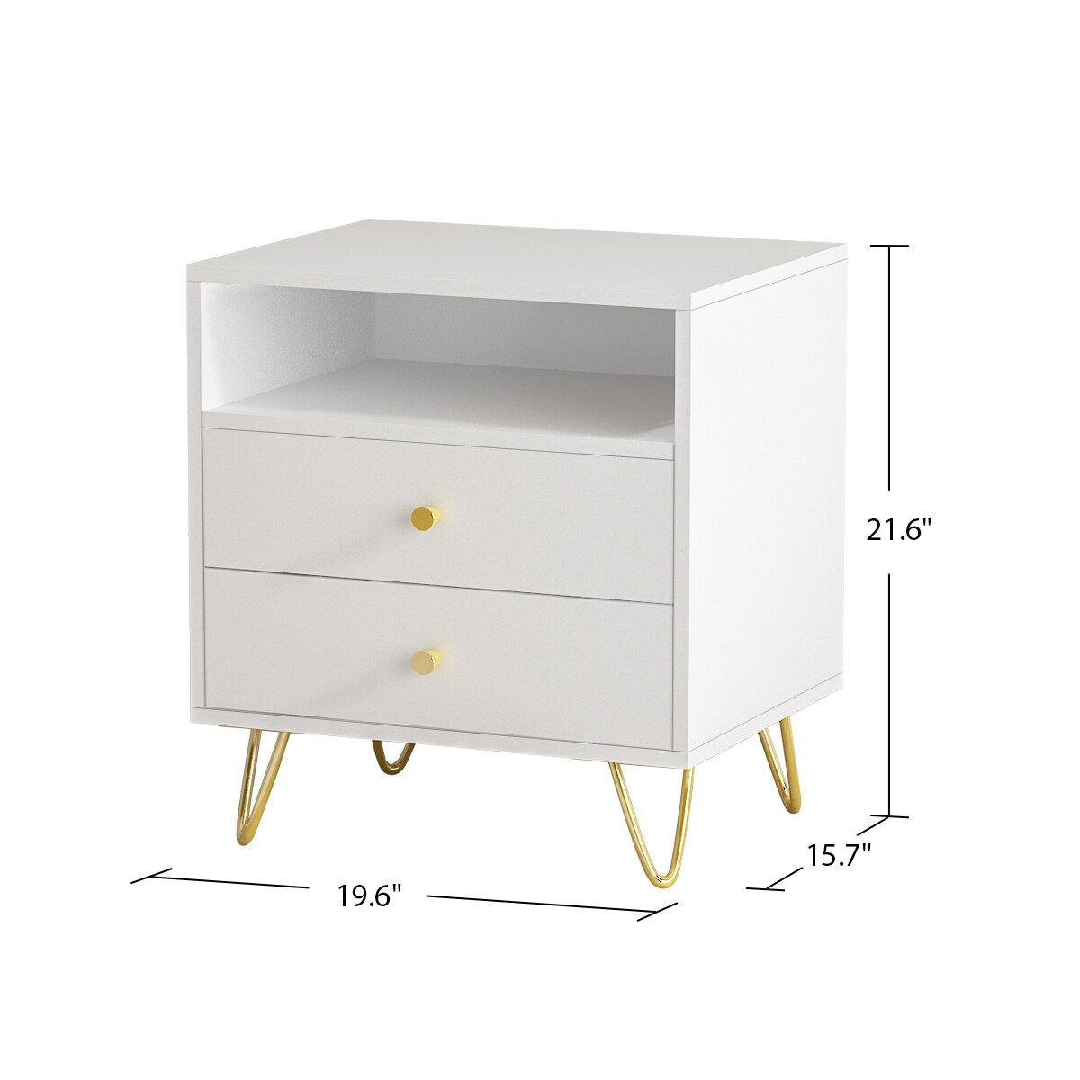 2-Drawer Nightstand With One-Shelf - White - 3-drawer