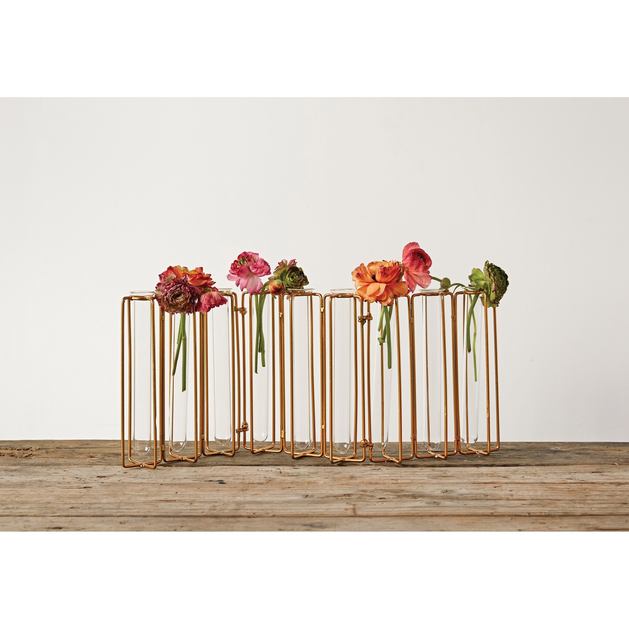 9 Test Tube Vases in a Single Gold Metal Stand