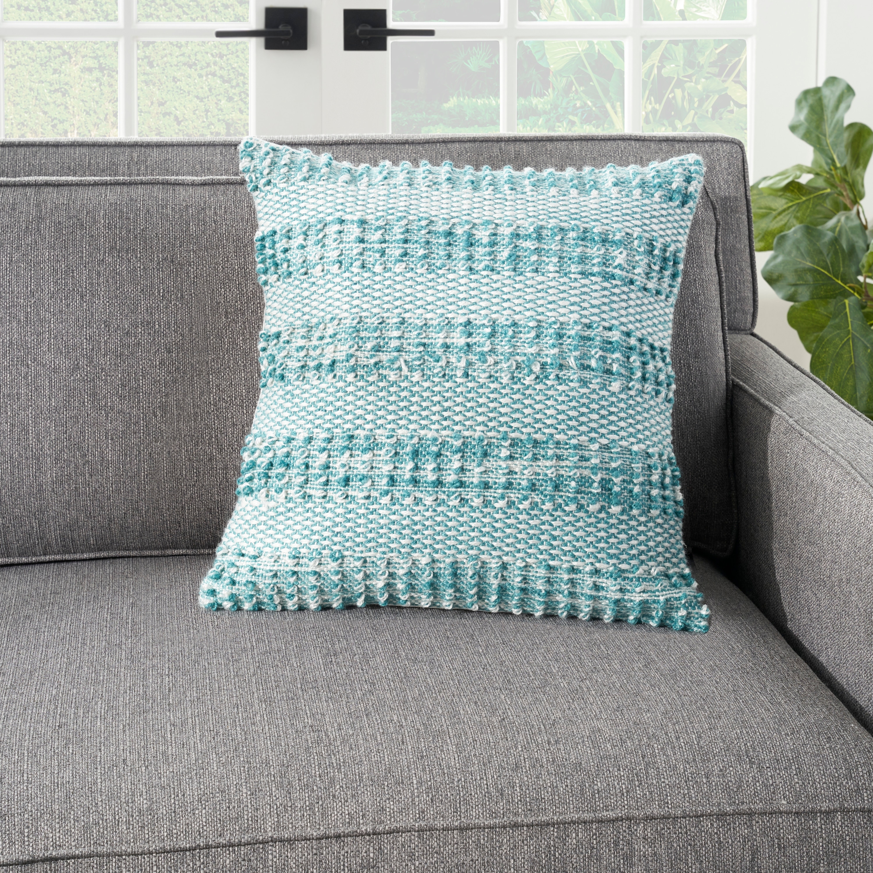 Mina Victory Outdoor Pillows Woven Stripes and Dots Textured Throw Pillow , ( 18"X18" )