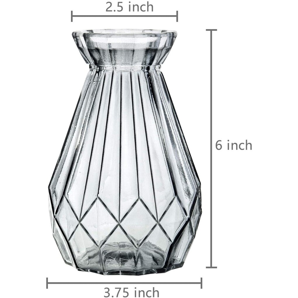 Decorative Clear Gray Glass Diamond-Faceted Flower Vases