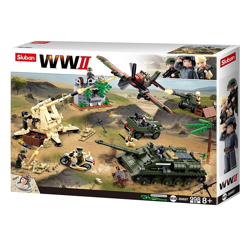 Sluban Kids Army Building Blocks WWII Series Battle Of Kursk Building Toy Army Fighter Jet & Tank 998 Pc Set - One Size