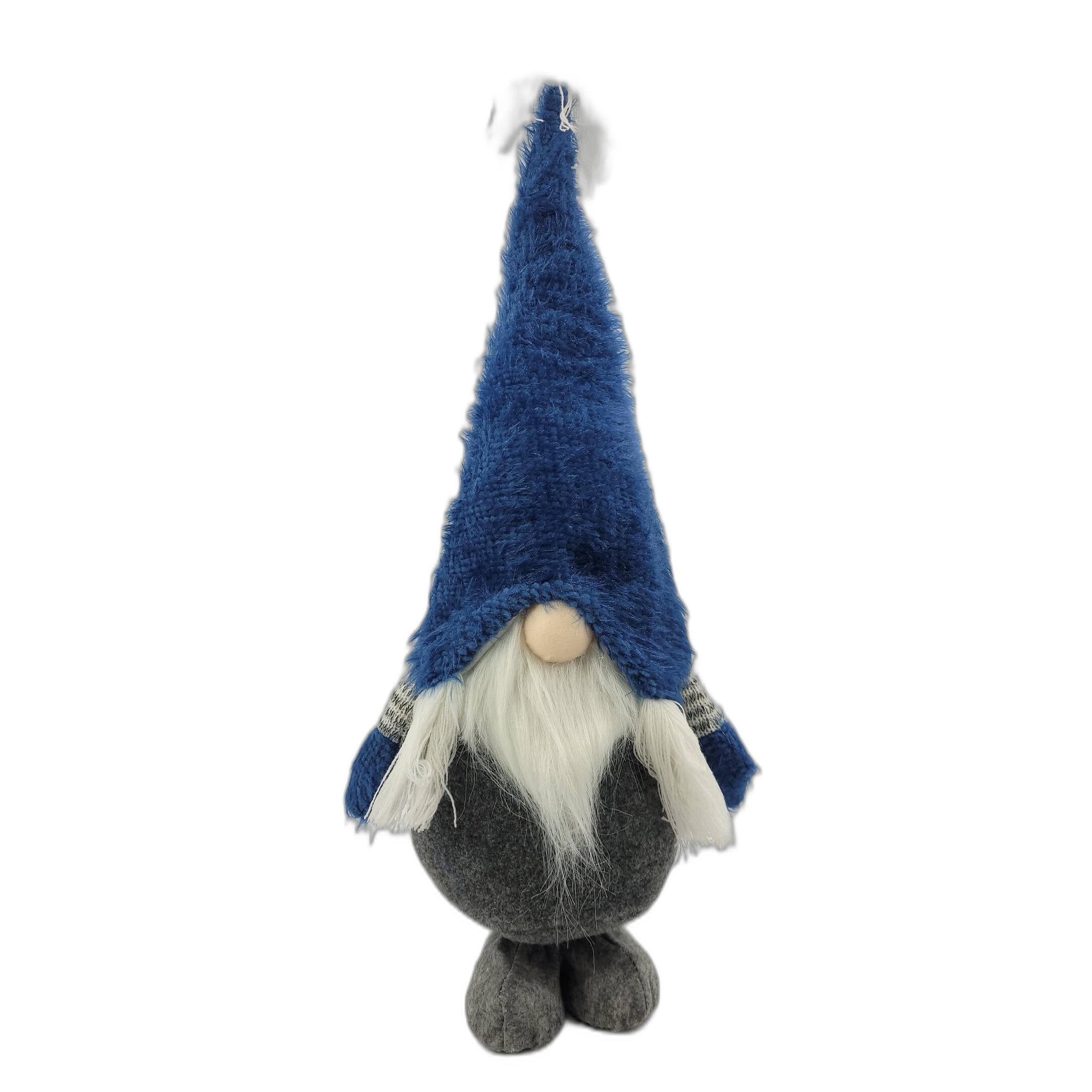 Royal Blue Fuzzy Hat Standing Gnome - 8" W x 5" D x 22" H