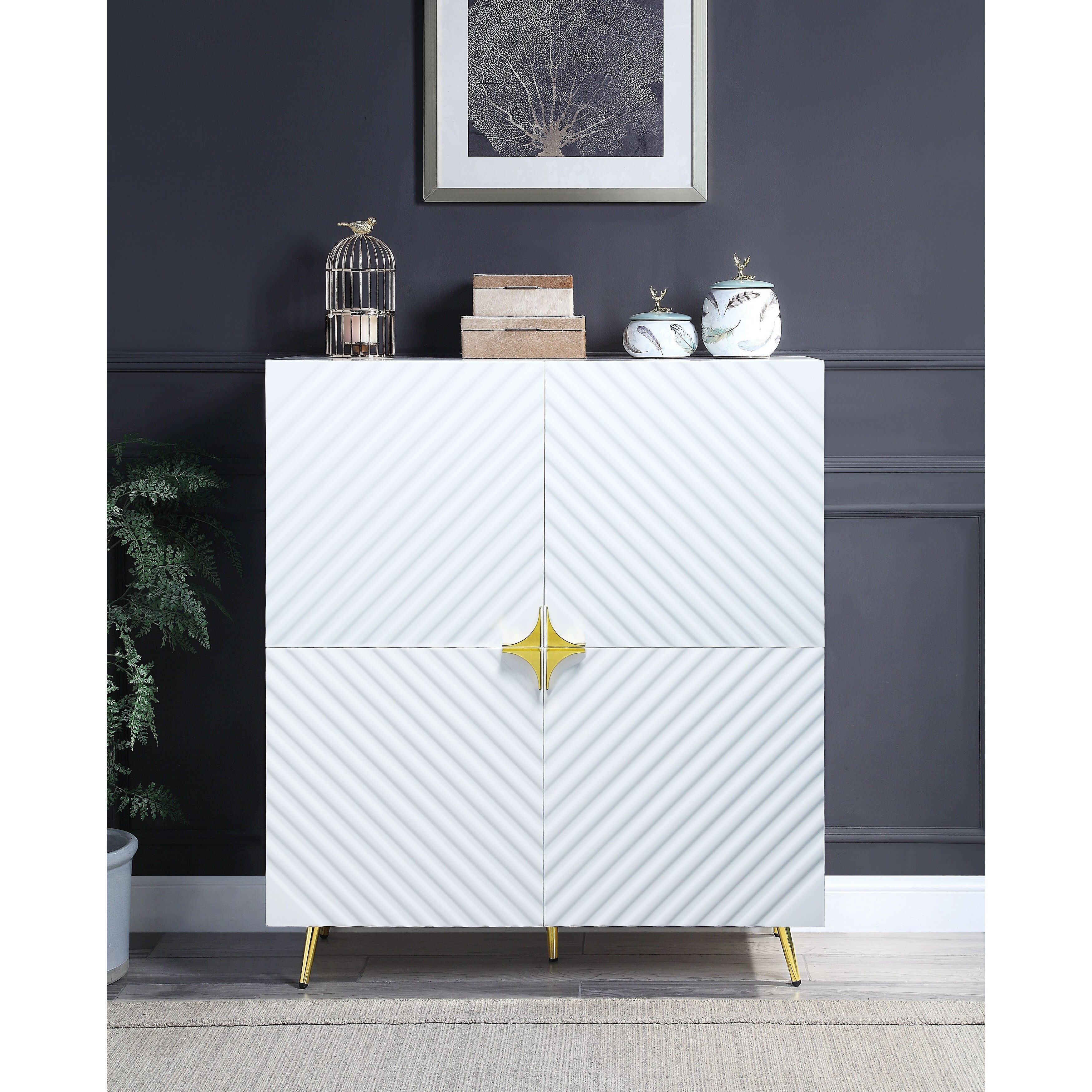 ACME Gaines Accent Cabinet in White High Gloss Finish