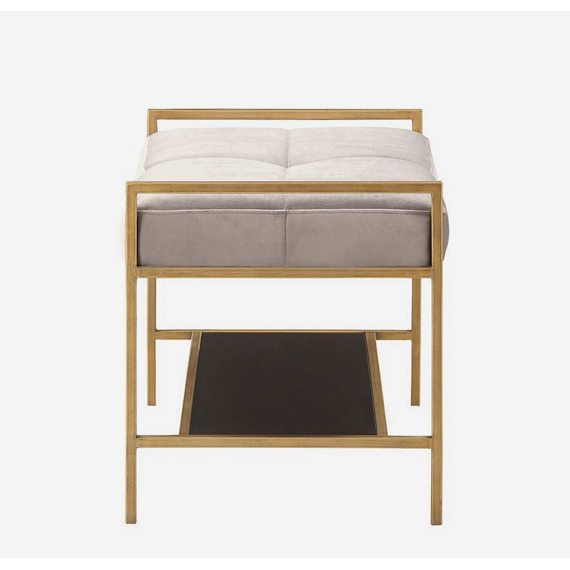 Bergamo Modern Goldtone Grey Velvet Upholstered Accent Bench