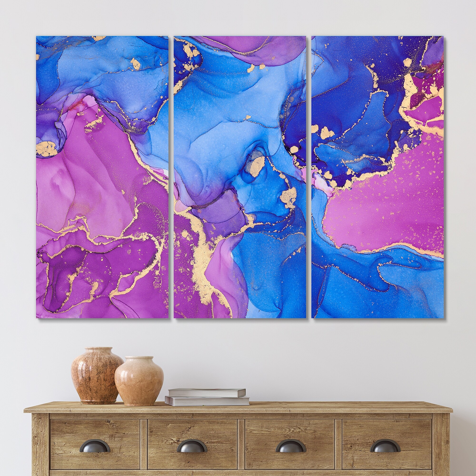Designart "Purple And Turquoise Luxury Abstract Fluid Art V" Modern Canvas Wall Art Print