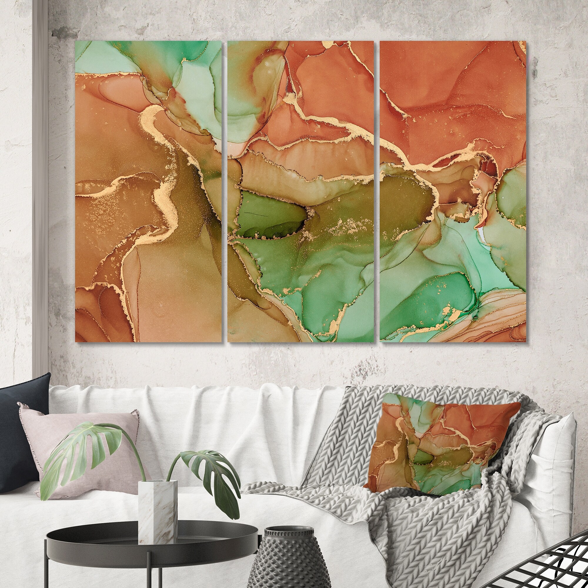 Designart "Turquoise And Brown Luxury Abstract Fluid Art V" Modern Canvas Wall Art Print