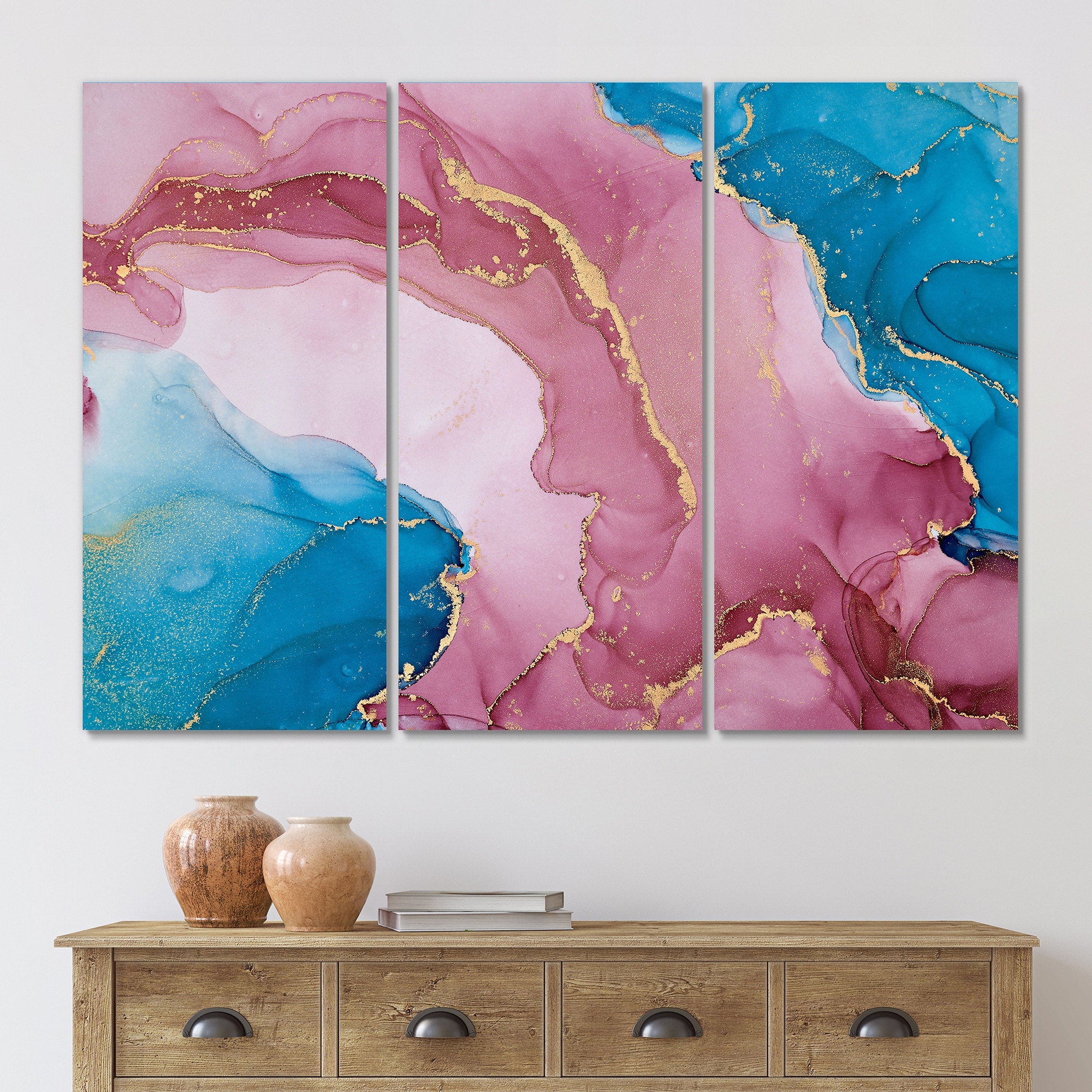 Designart "Blue And Purple Luxury Abstract Fluid Art I" Modern Canvas Wall Art Print