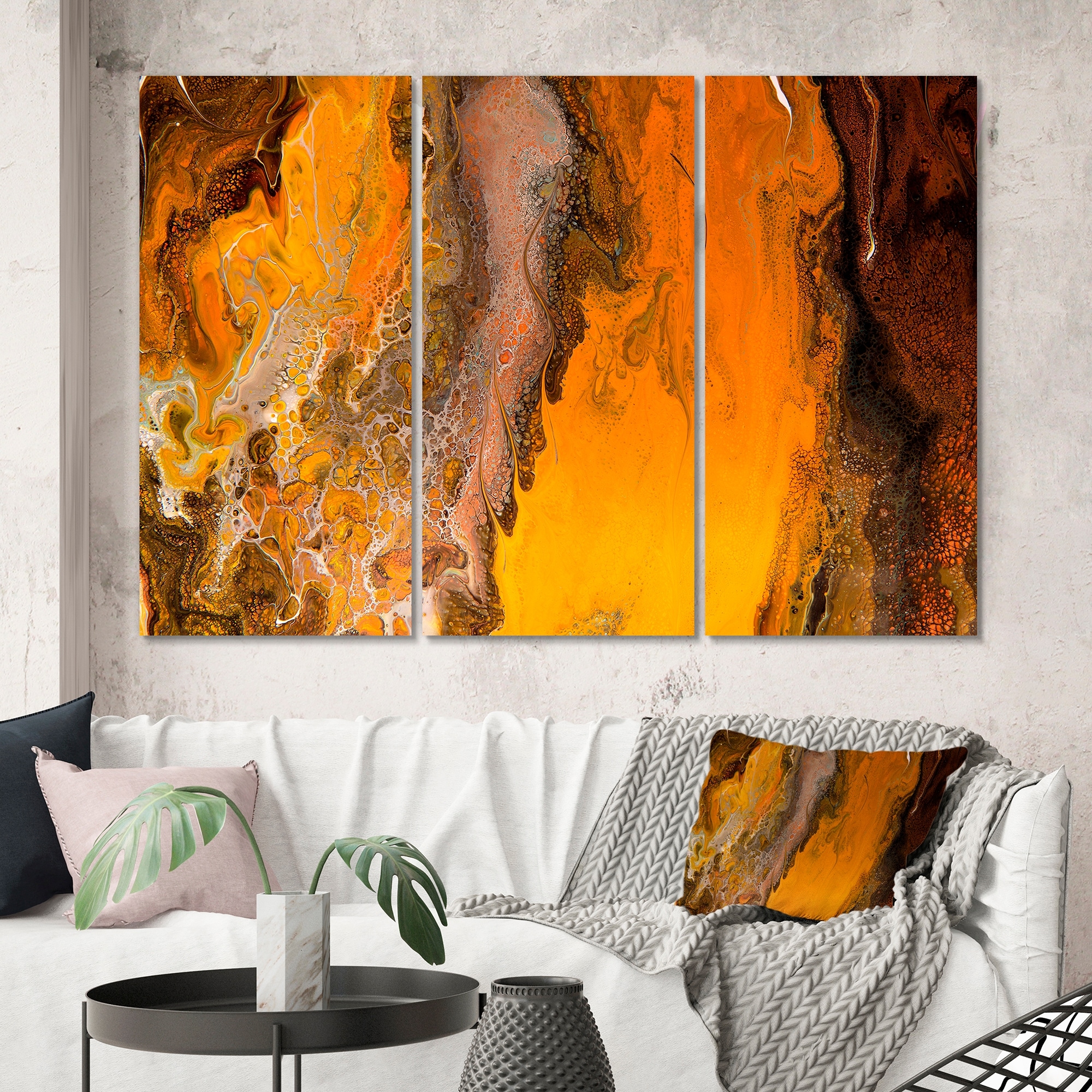 Designart "Orange Grey And Black Marble Landscape II" Modern Canvas Wall Art Print