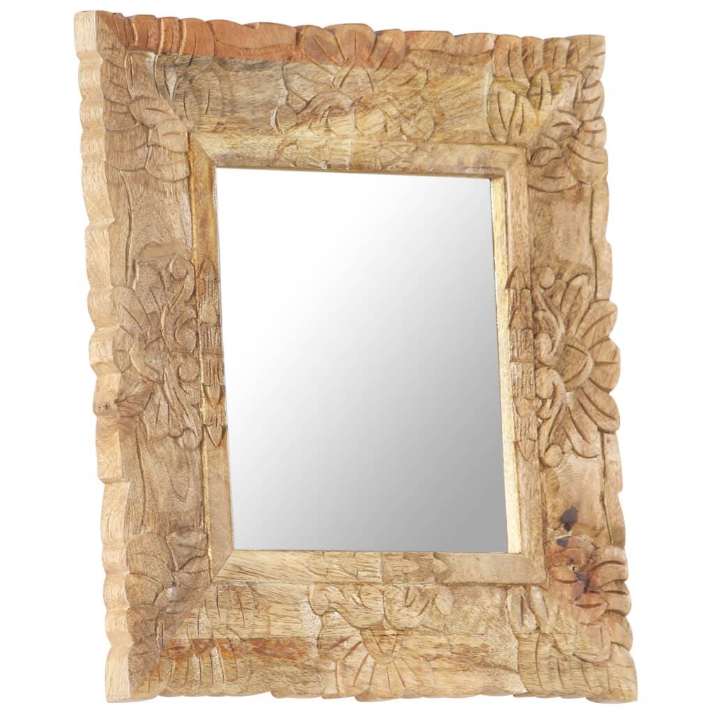 vidaXL Decorative Mirror Wall Bathroom Mirror Solid Mango Wood Hand Carved