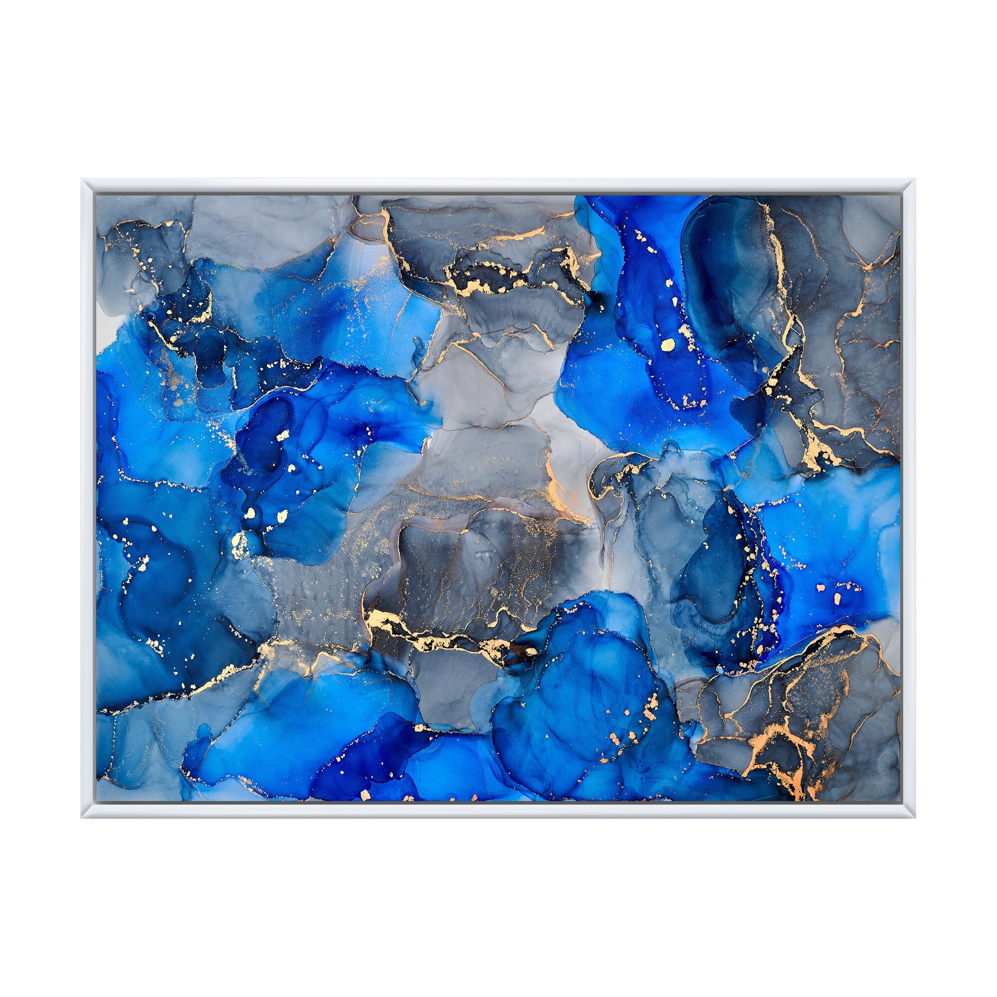 Designart "Blue And Grey Luxury Abstract Fluid Art V" Modern Framed Canvas Wall Art Print