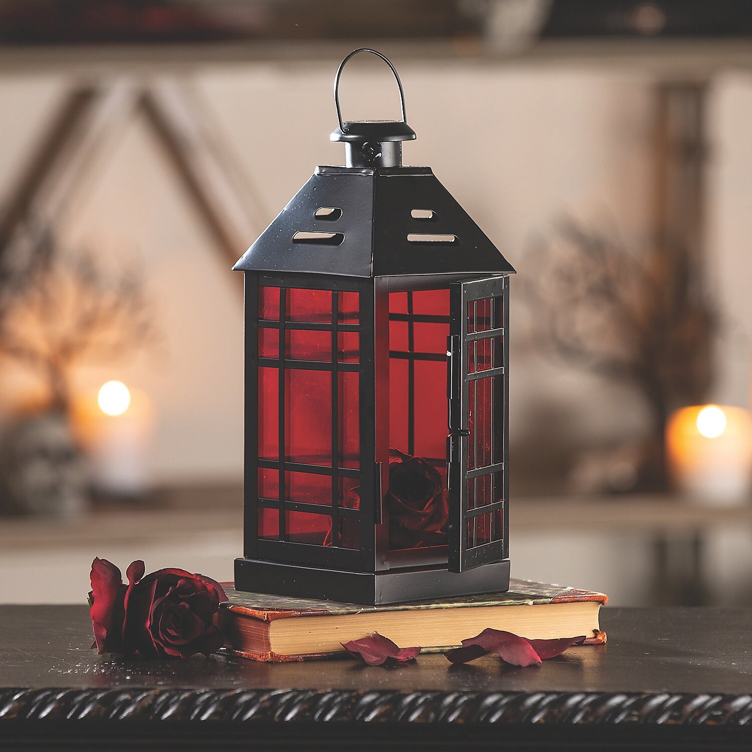 Gothic Halloween Lantern with Ruby Glass, Halloween, Home Decor, Home Accents, 1 Piece