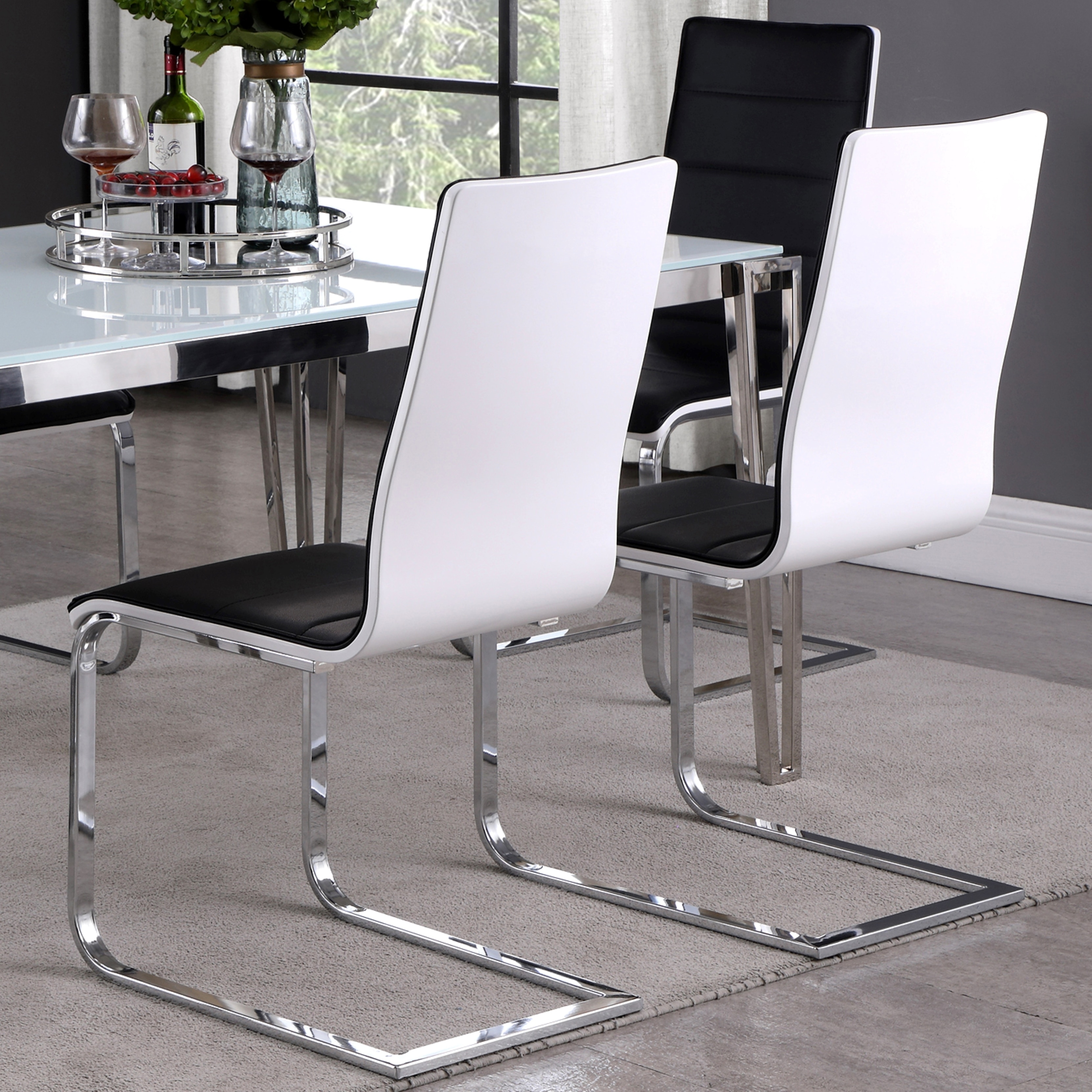 Modern Design Black Upholstery and White Bentwood Dining Chairs (Set of 4)