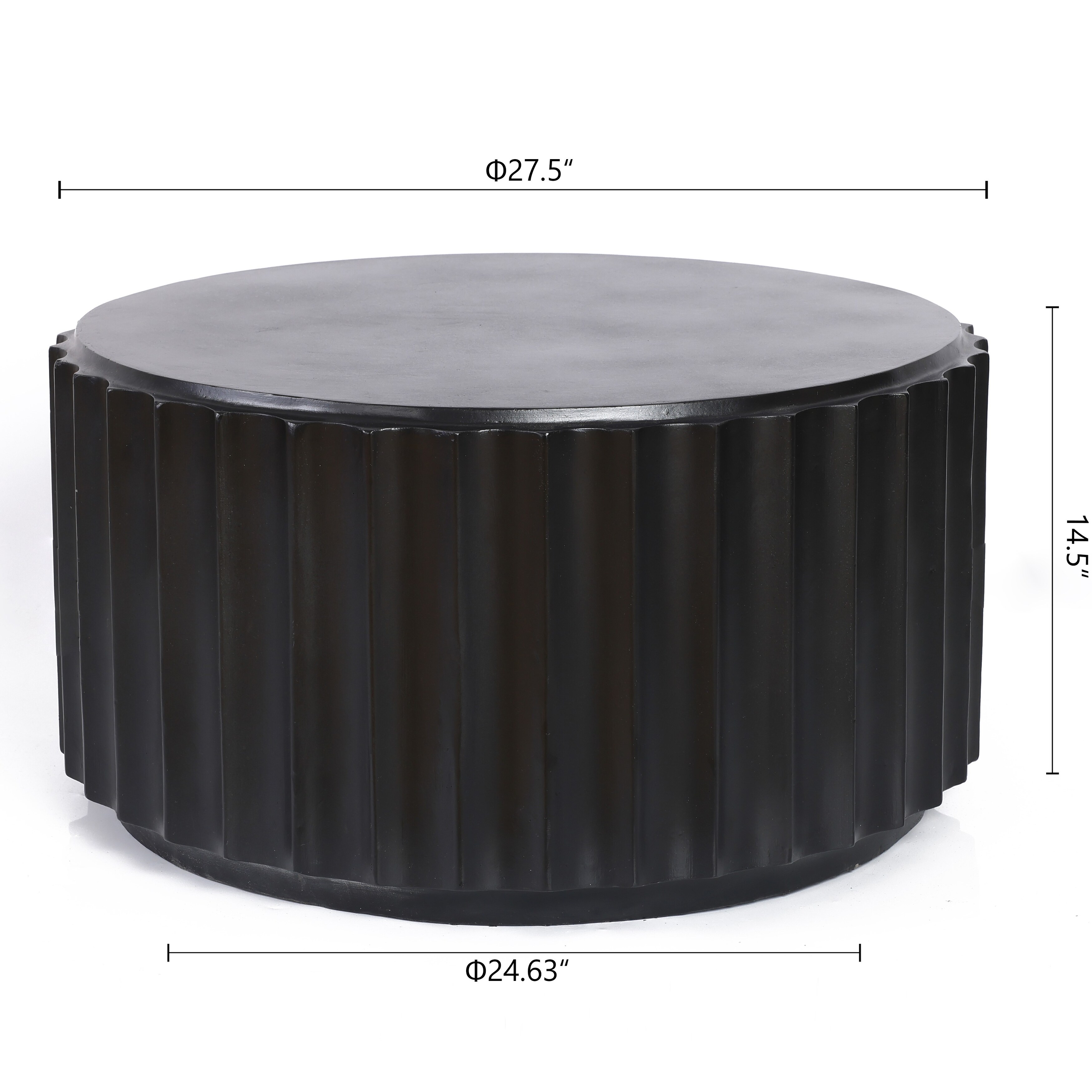Black Cement Round Coffee Table for Indoor or Outdoor - 27.5" Diameter