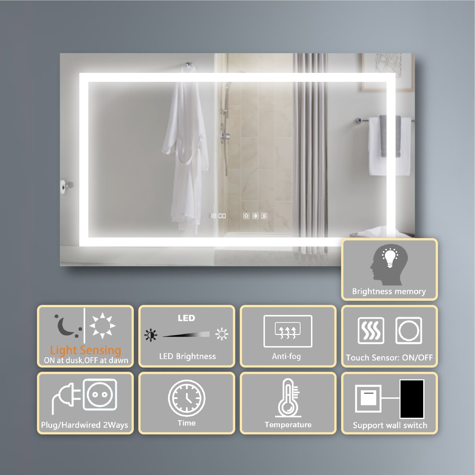 40 in. W x 24 in.H Rectangular LED Light Wall-Mount Bathroom Mirror - 40"W x 24"H