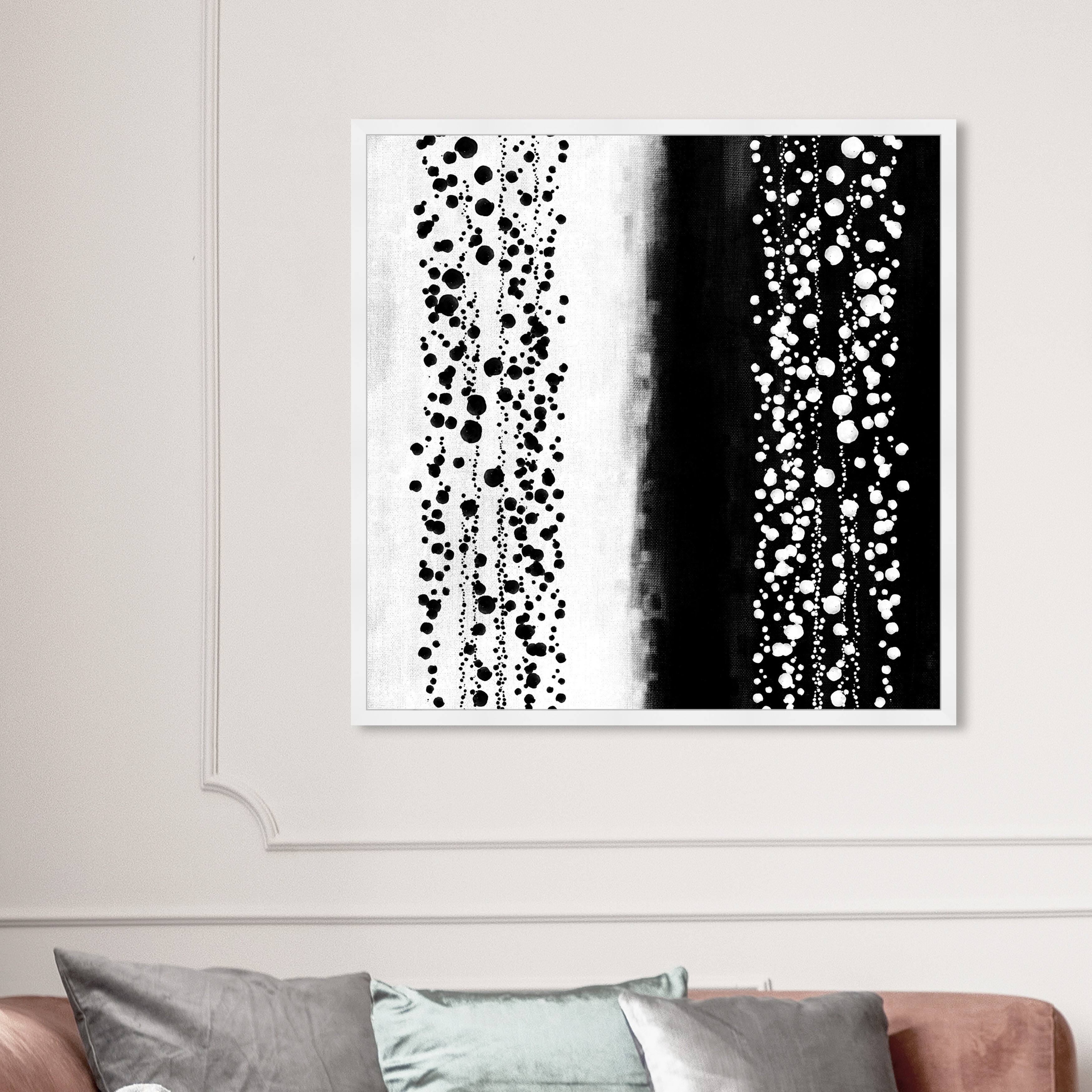 Black and White Abstract Dots Minimalist Framed Art Print for Bathroom
