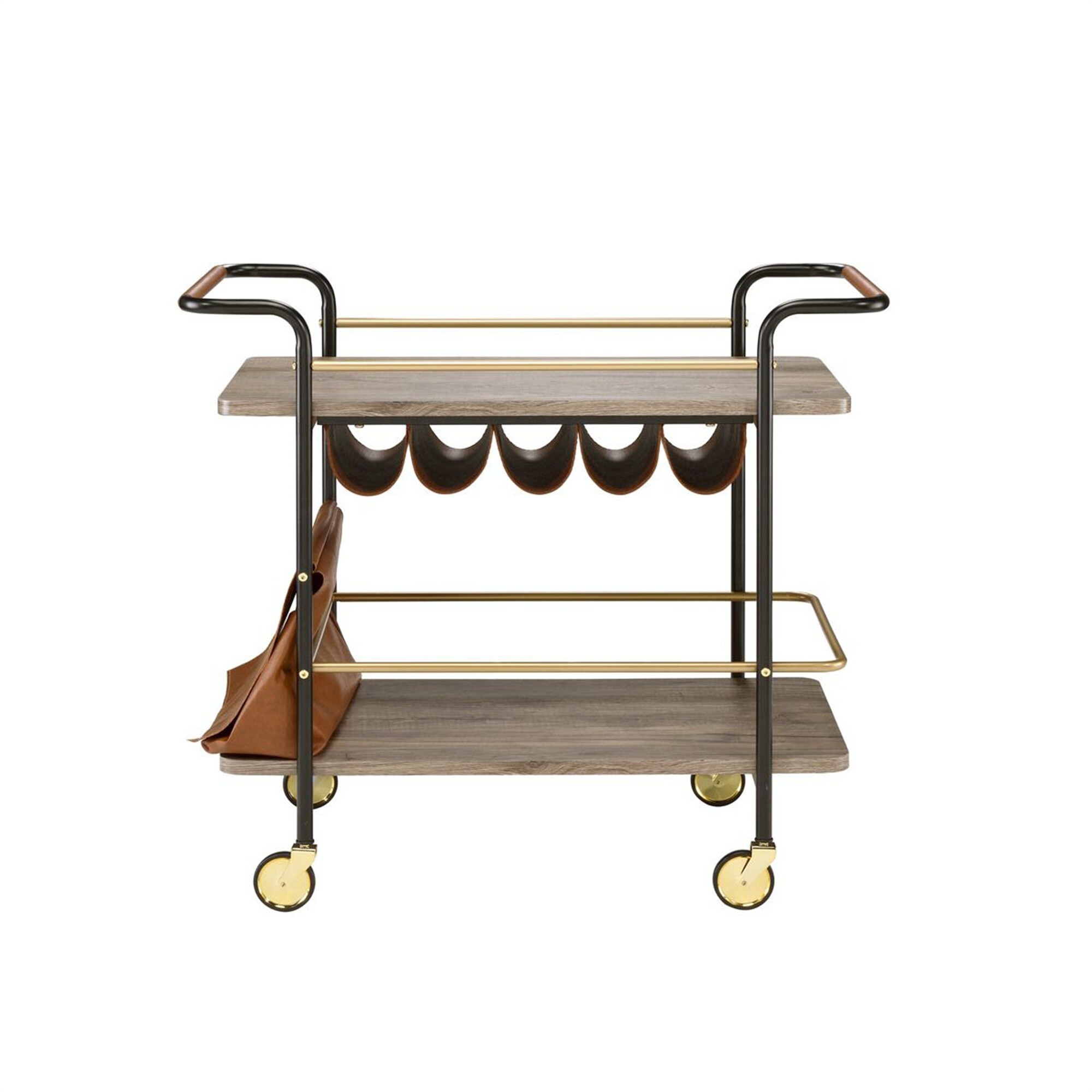 Kitchen Island, Serving Cart with Storage with Wheels, Gold & Black