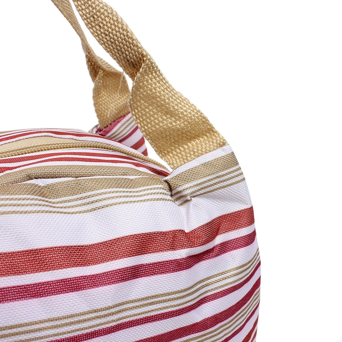 Canvas Picnic Lunch Drink Thermal Insulated Cooler Tote Storage Bag Brown Stripe - White,Fuchsia