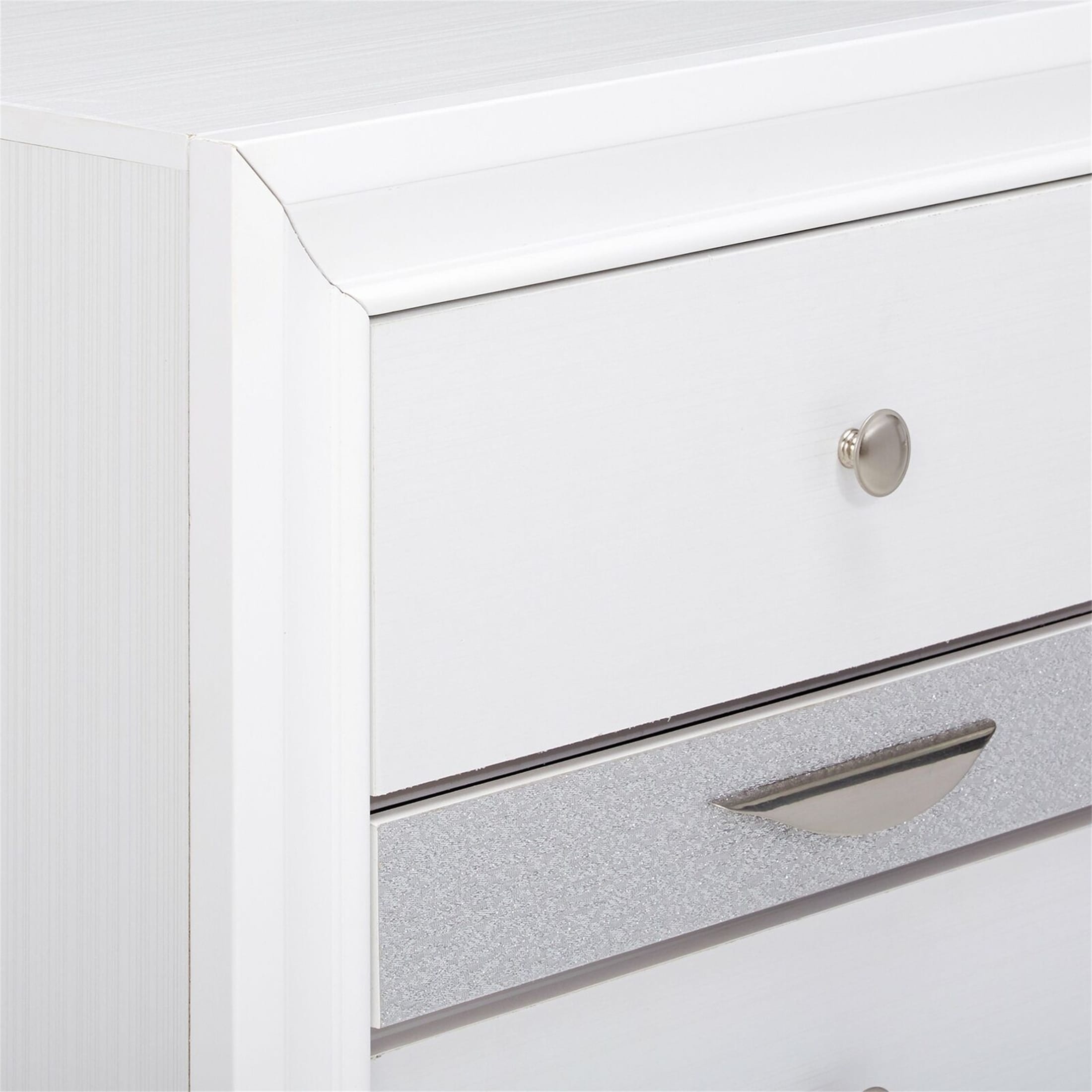 Accent Nightstand with Storage,Drawer Felt Lined for Jewelry, White