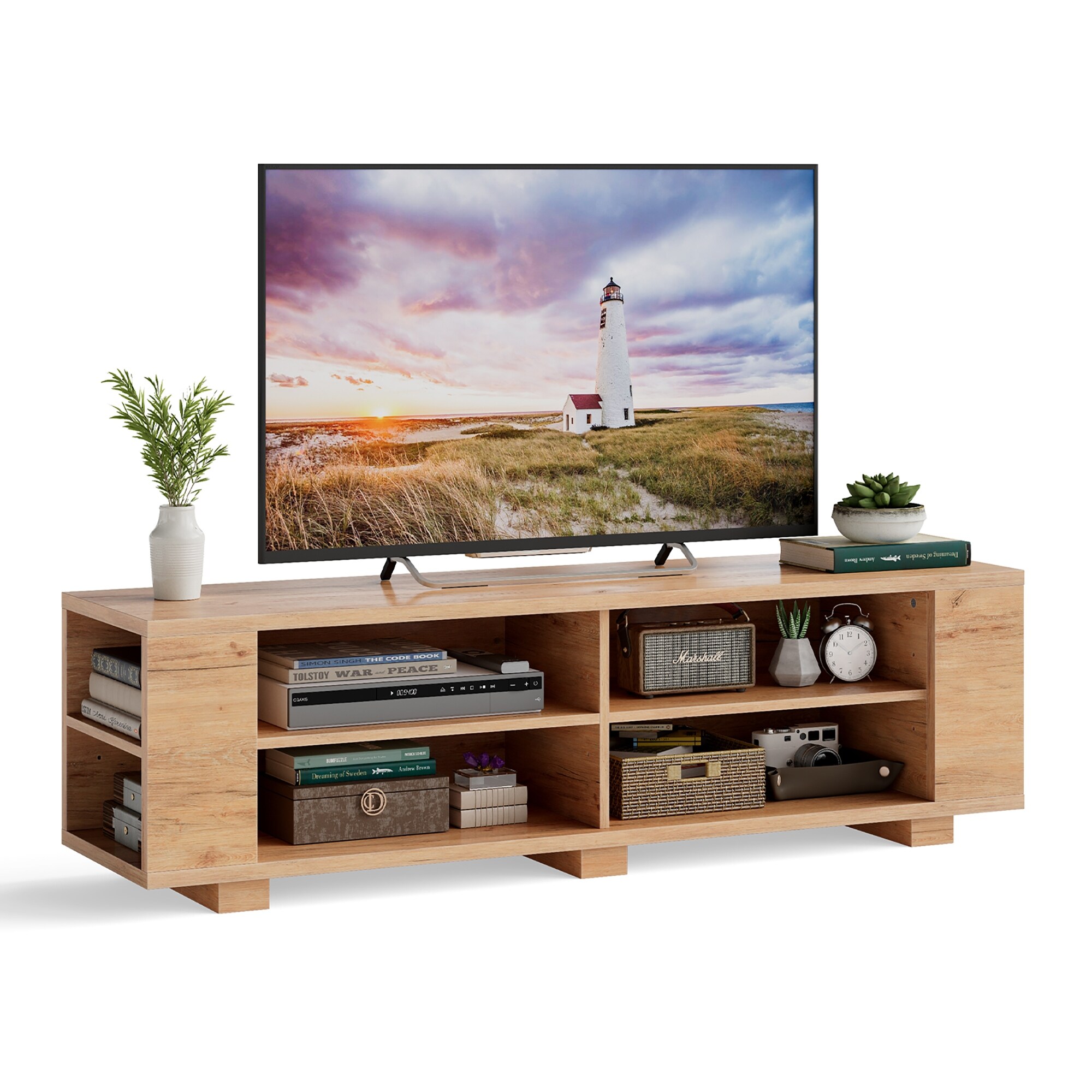Costway 59'' Wood TV Stand Console Storage Entertainment Media Center