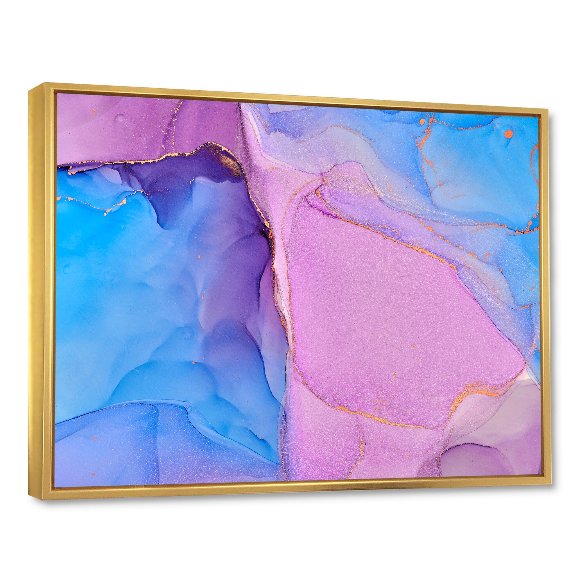 Designart "Pink And Purple Abstract Liquid Art IV" Modern Framed Canvas Wall Art Print