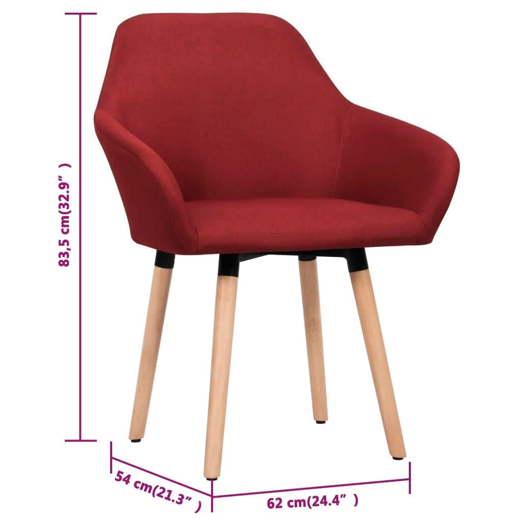 vidaXL Dining Chairs 2 pcs Wine Red Fabric - 24.4" x 21.3" x 32.9"