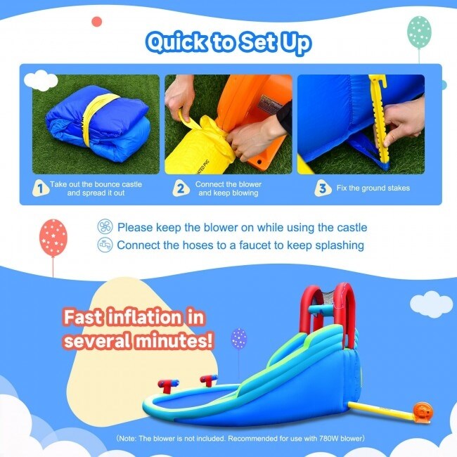 Inflatable Waterslide Bounce House with Upgraded Handrail without Blower - 216" x 212.5" x 116" (W x D x H)