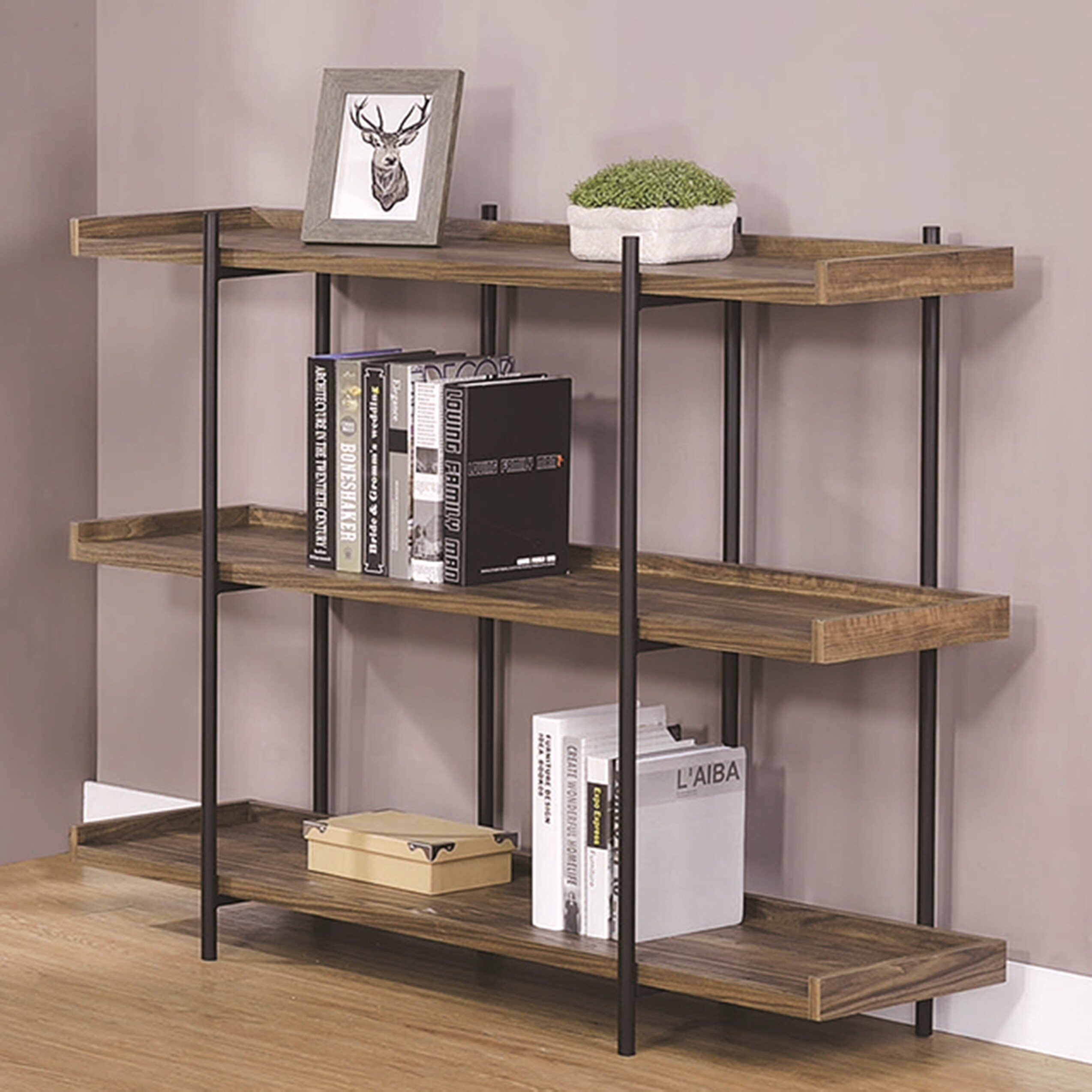 Modern Rustic Design Home Office Desk and 3 Tier Bookcase Collection