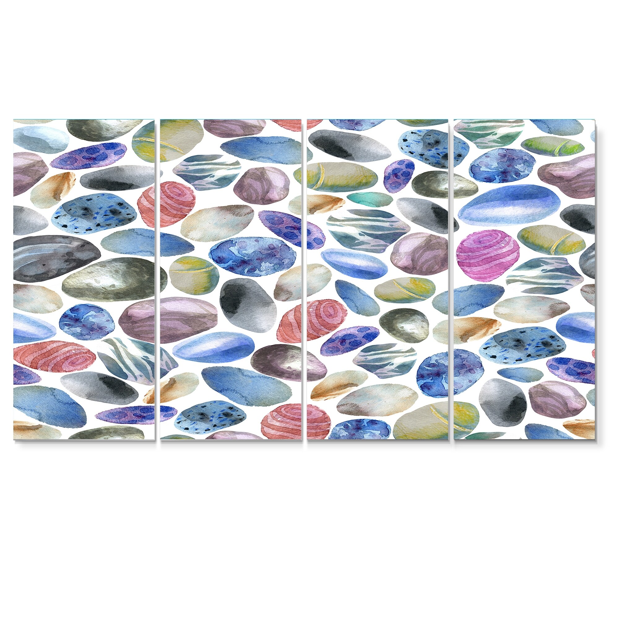 Designart "Colourful Sea Stones In Blue And Green" Patterned Canvas Wall Art Print - 60x32 - 5 Panels