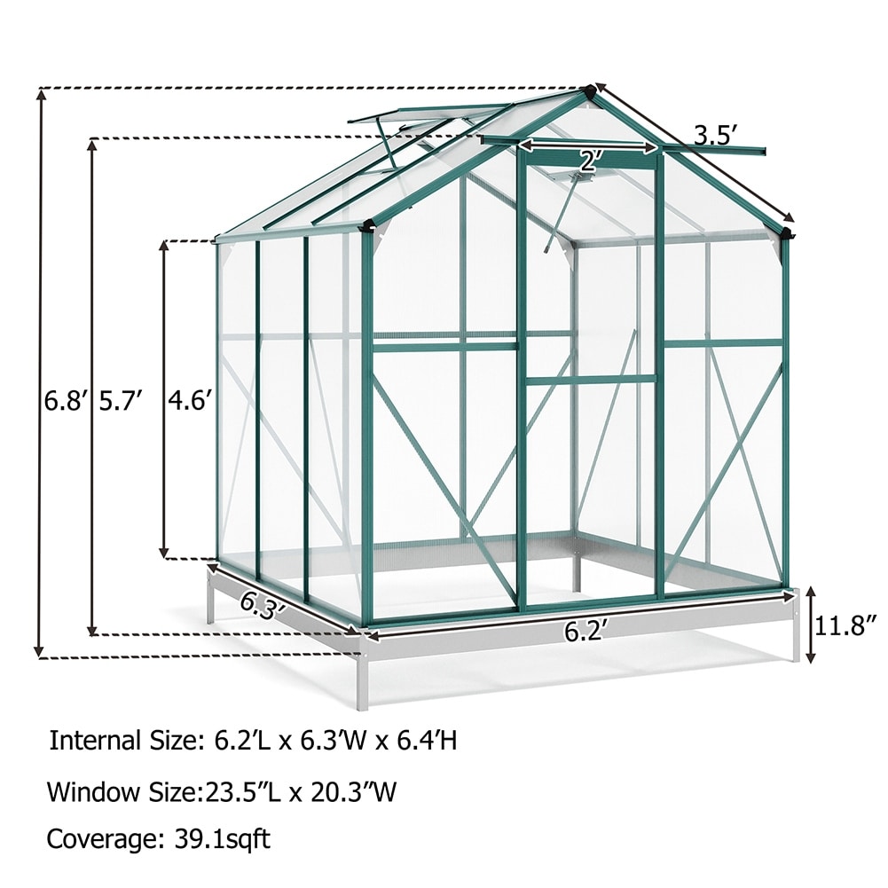 Outdoor Patio Walk-in Polycarbonate Greenhouse with 2 Windows and Base - Small