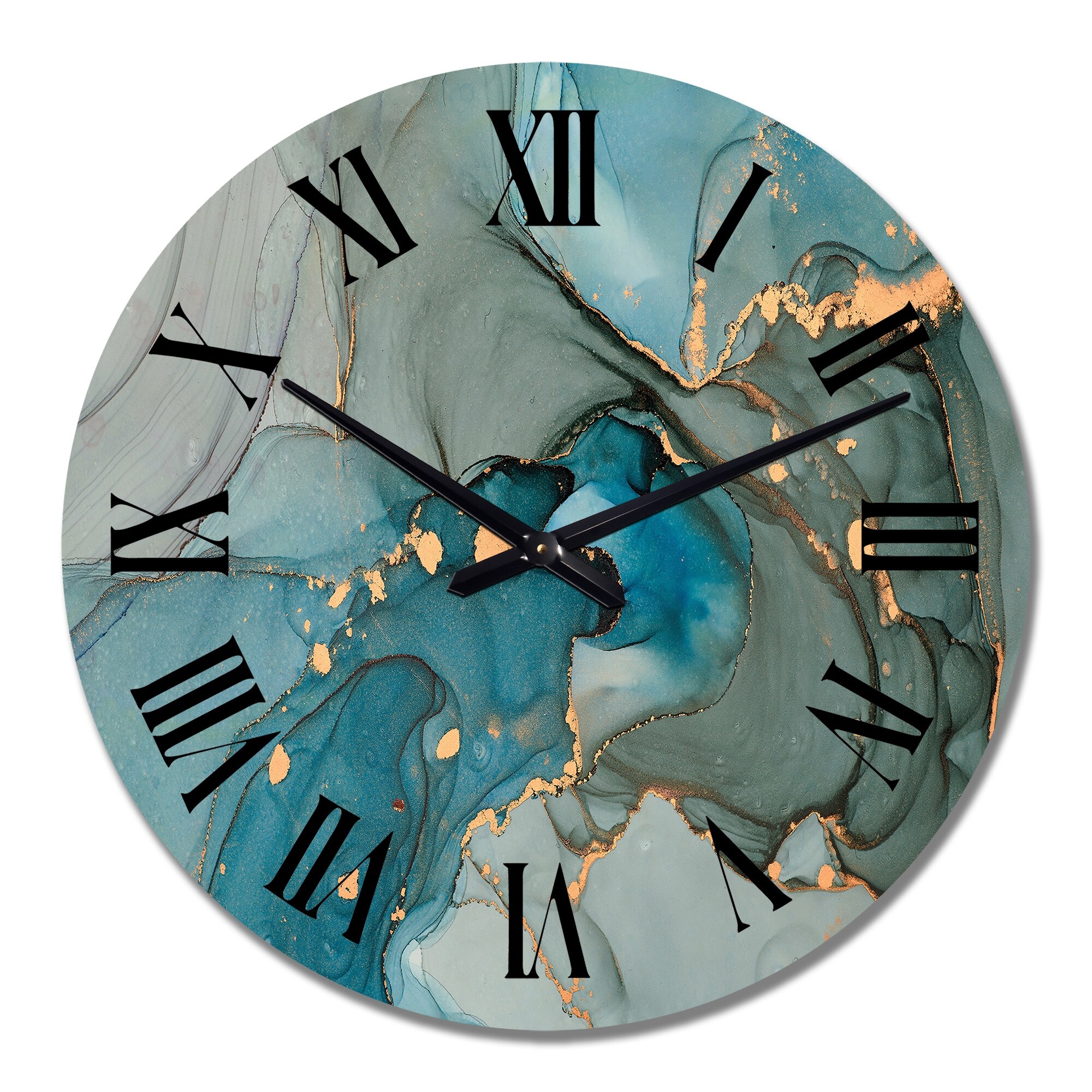 Designart 'Turquoise Gold Infused Marble' Modern wall clock