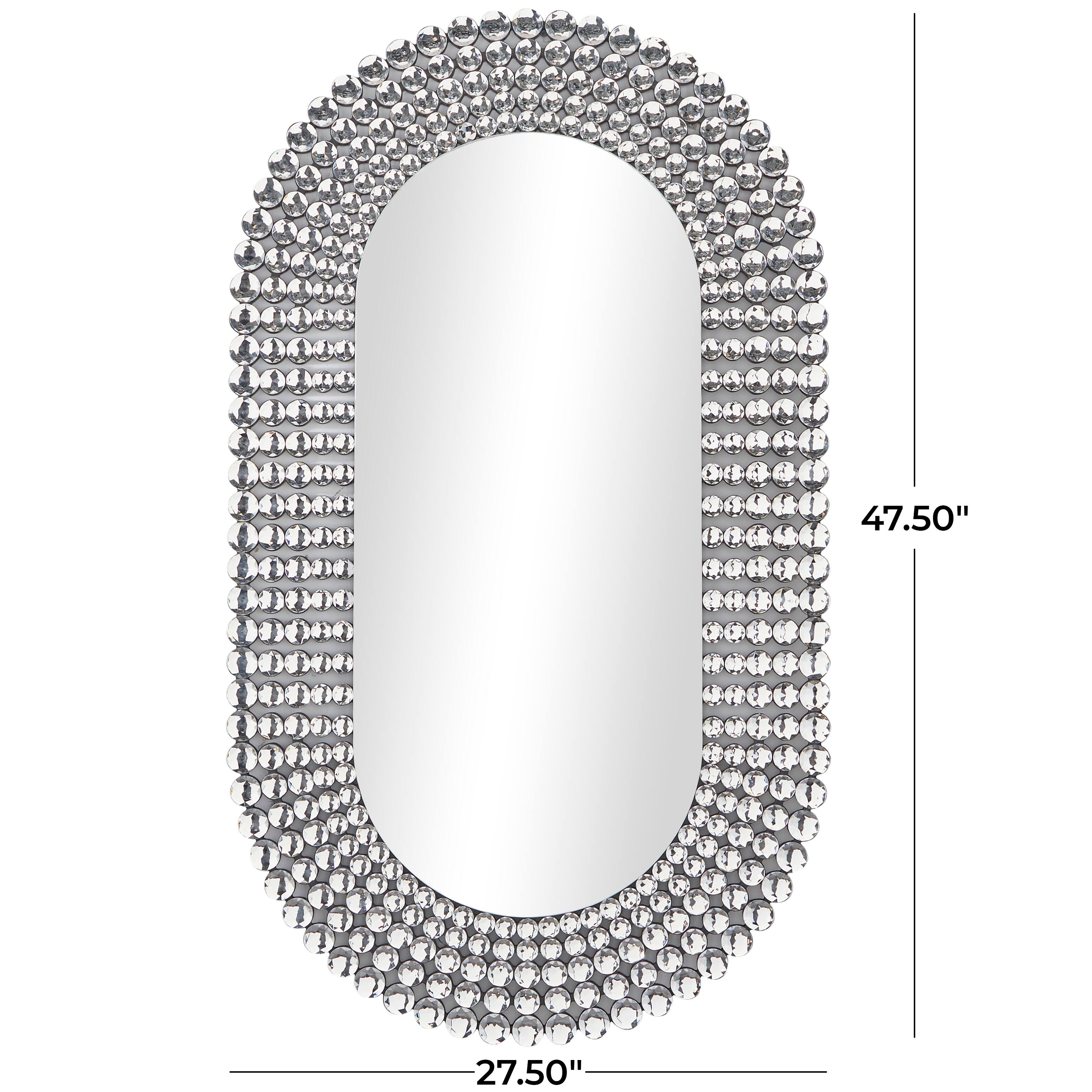 Silver Glass Oval Wall Mirror with Layered Crystal Frame
