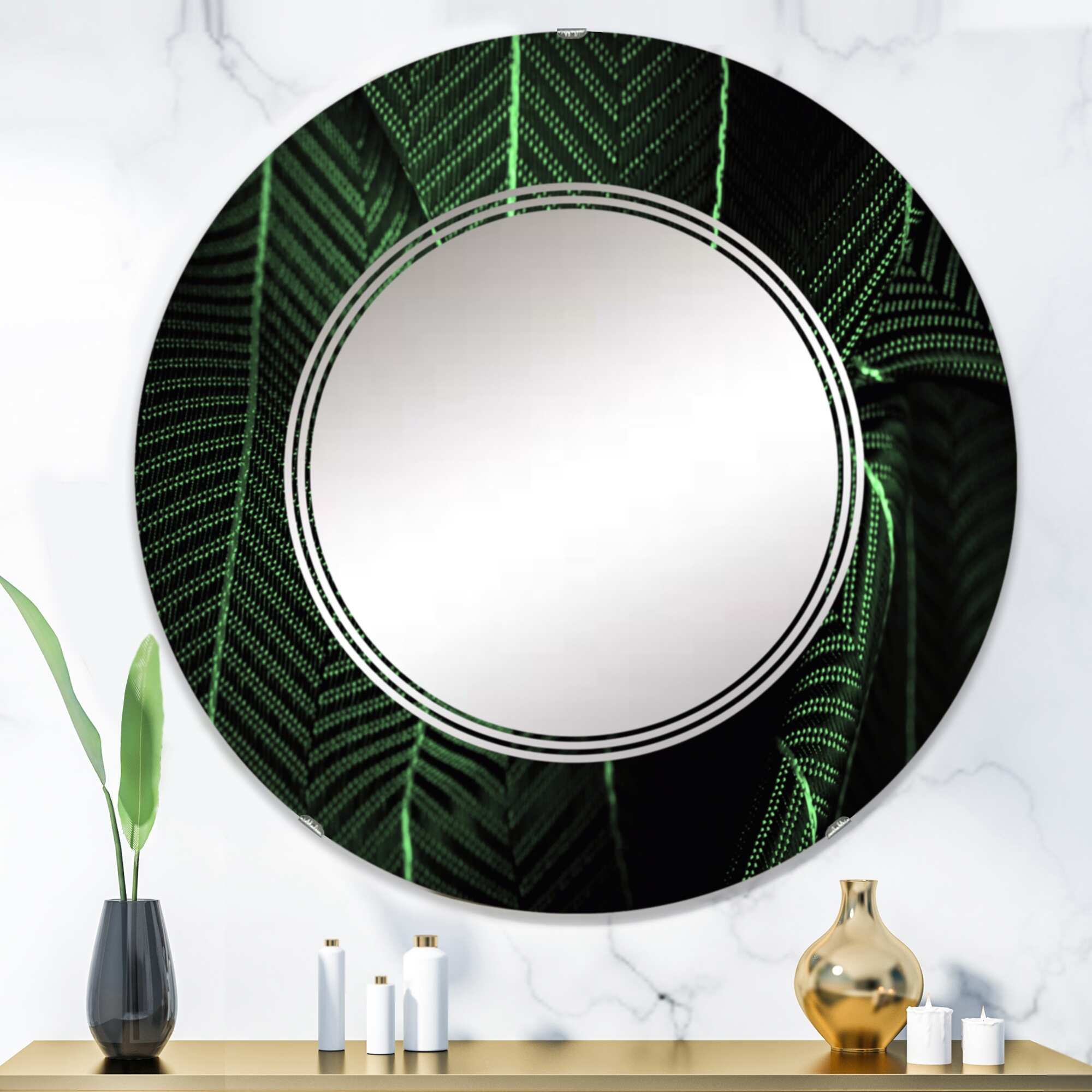 Designart 'Deep Green Silk Fabric With A Thin White Stripe II' Printed Patterned Wall Mirror