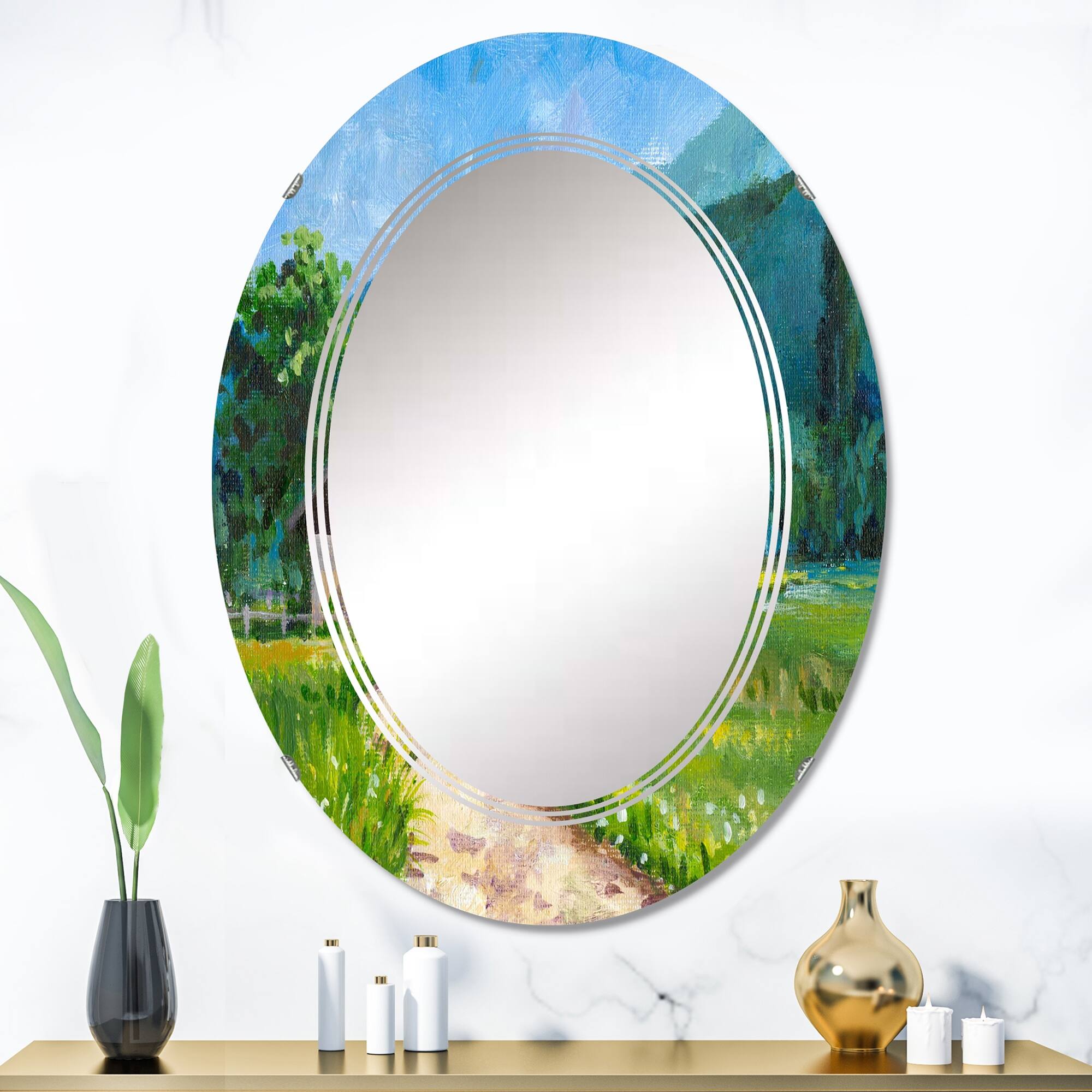 Designart 'Little Road In The Landscape' Printed Country Wall Mirror