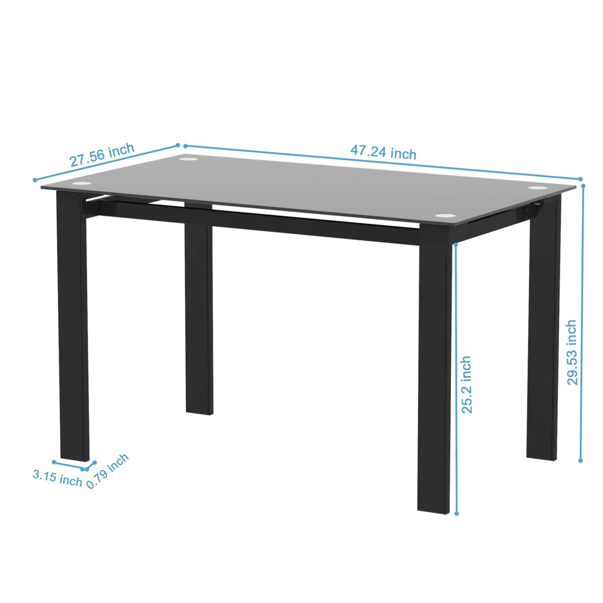 Rectangular tempered glass black dining table