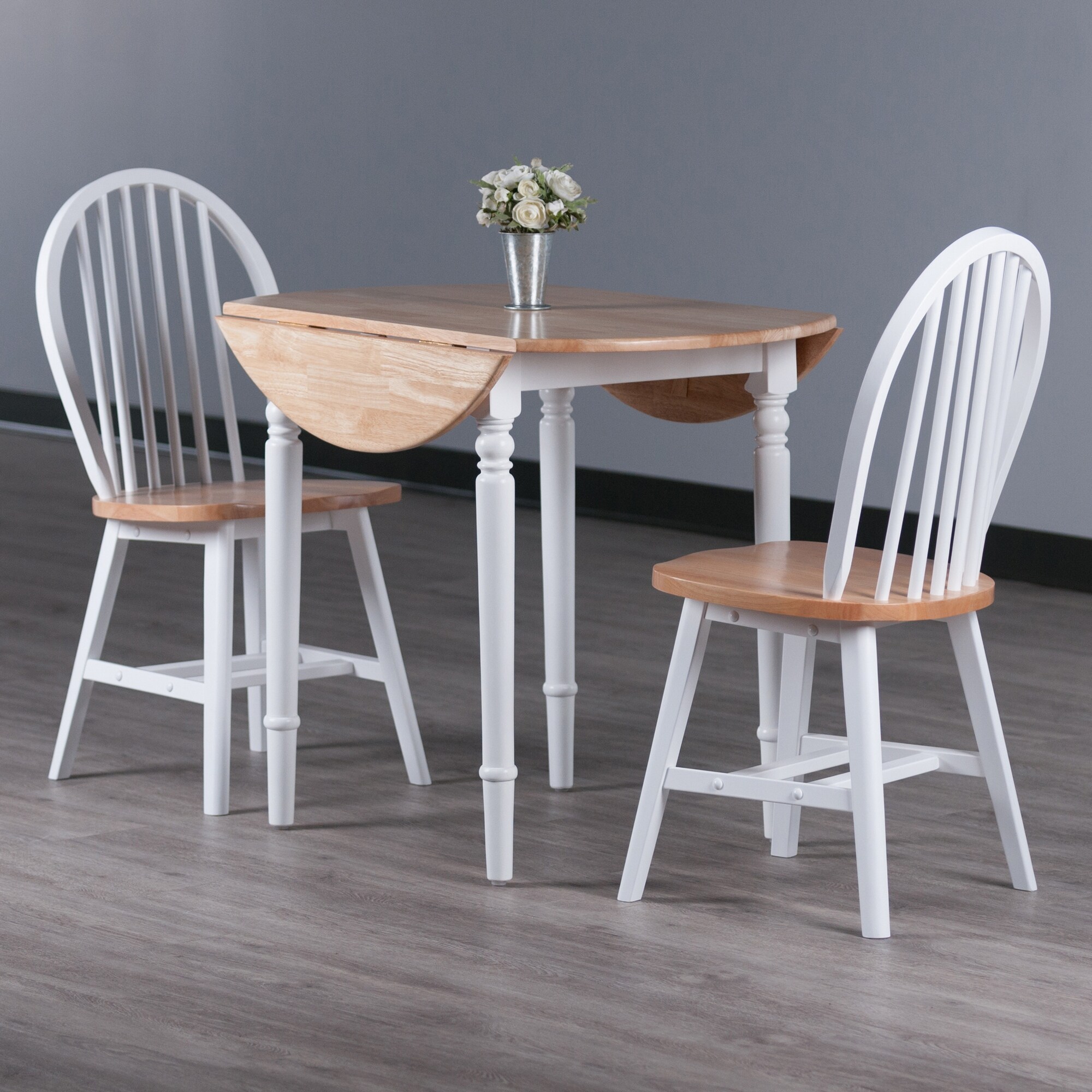 Sorella 3-Pc Drop Leaf Dining Table with Chairs, Natural and White
